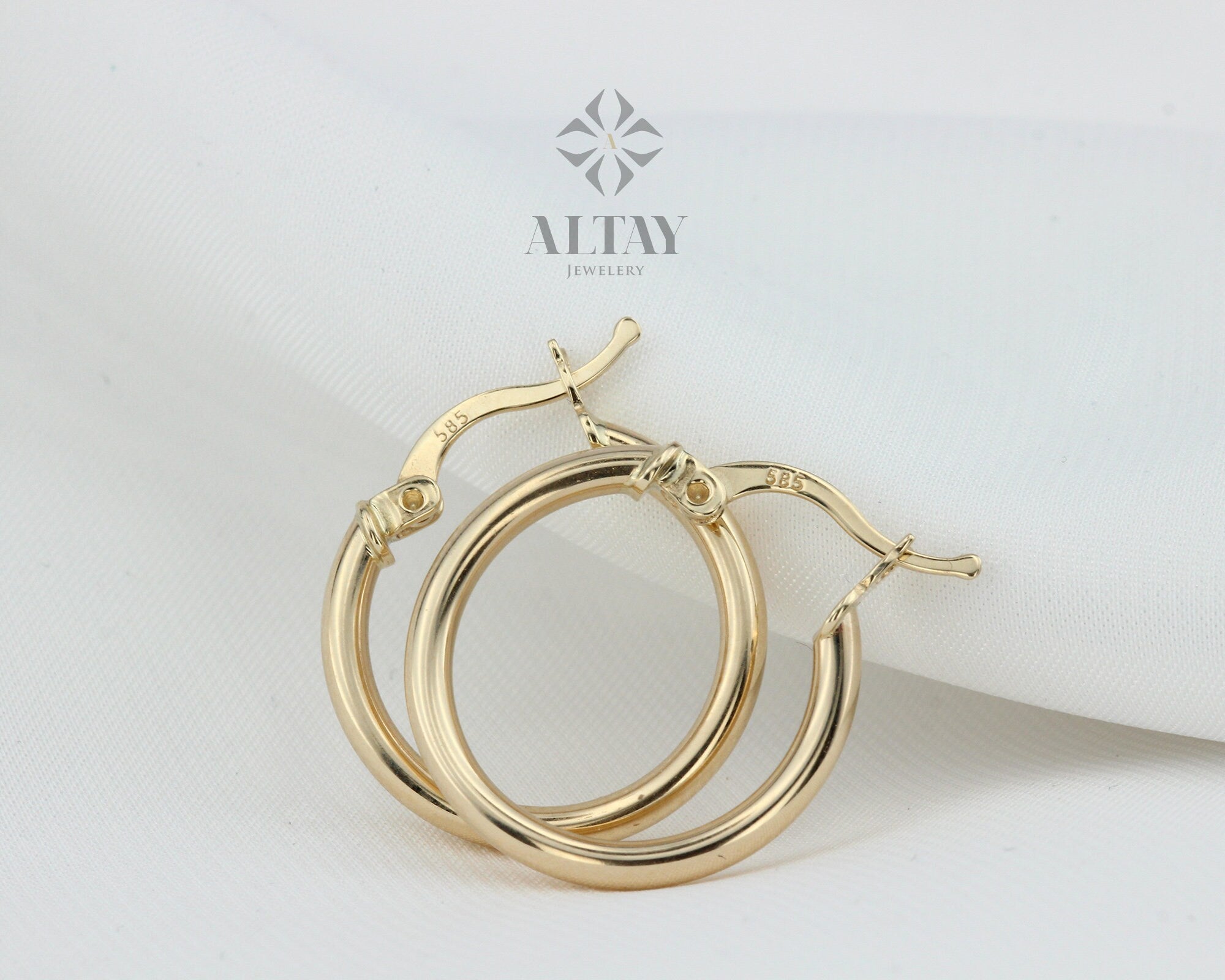 14K Gold Round Hoop Earrings, 12mm Tube Hoop Earrings, Classic Hoops Huggies, Everyday Earrings, Shiny Gold Hoops, Round Endless Hoops