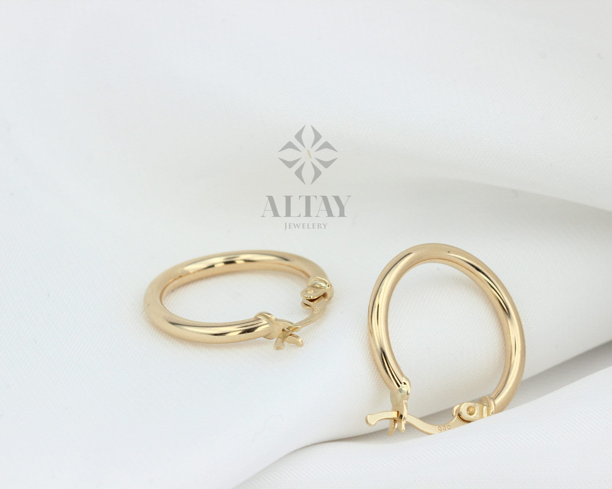 14K Solid Gold Earrings, 2mm Thick Classic Lightweight Hoops, Clasp Hoops, Stacking Hoops, Pair Of Hoops, Valentine's Day Gift For Her