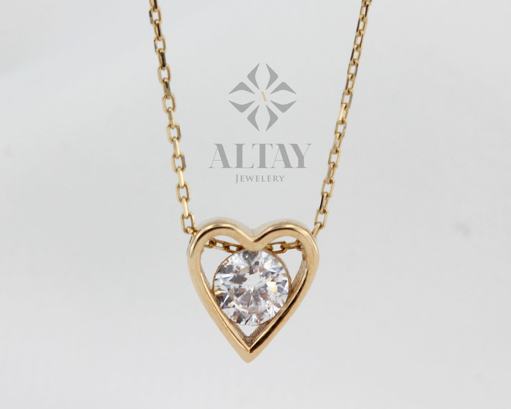 14K Gold Diamond Heart Necklace, Diamond Dainty Pendant, Small Love Charm, Meaningful Necklace, Gift for Her, Good Fortune Symbol, Delicate