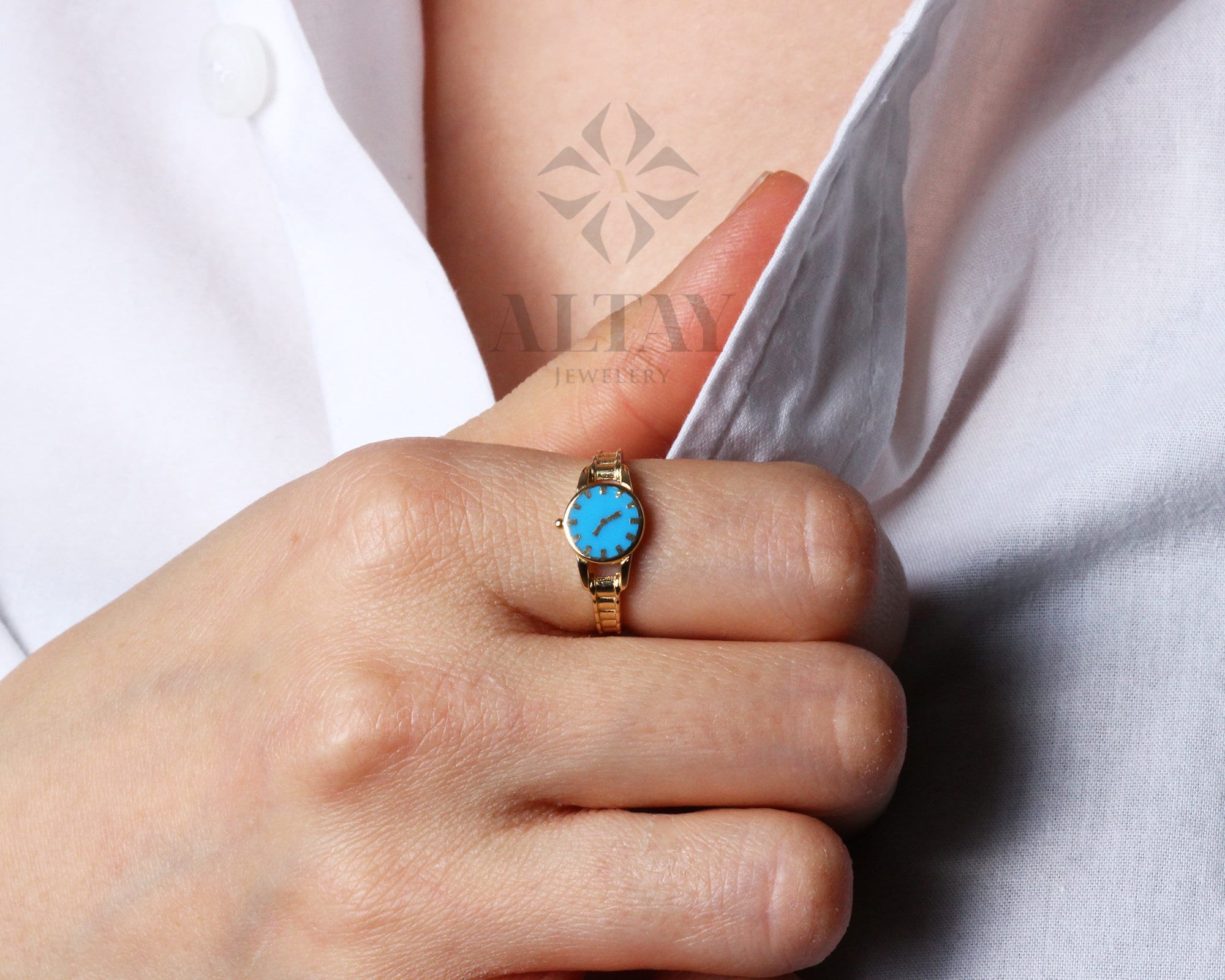14K Gold Watch Ring, Round Clock Ring, Dainty Ring, Personalized Ring, Minimalist Ring, Boho Jewelry, Stackable Rings, Valentine's Day Gift