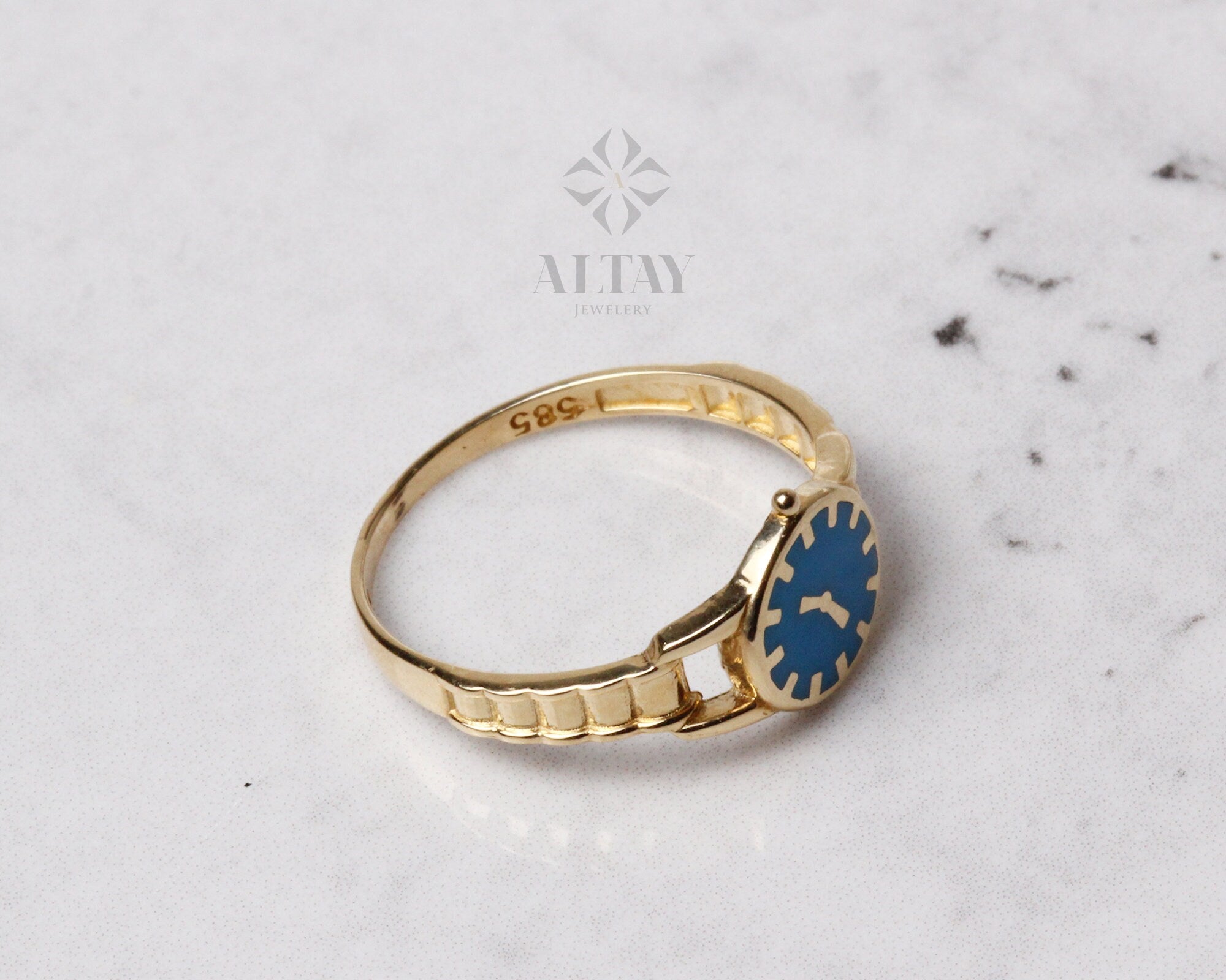 14K Gold Watch Ring, Round Clock Ring, Dainty Ring, Personalized Ring, Minimalist Ring, Boho Jewelry, Stackable Rings, Valentine's Day Gift