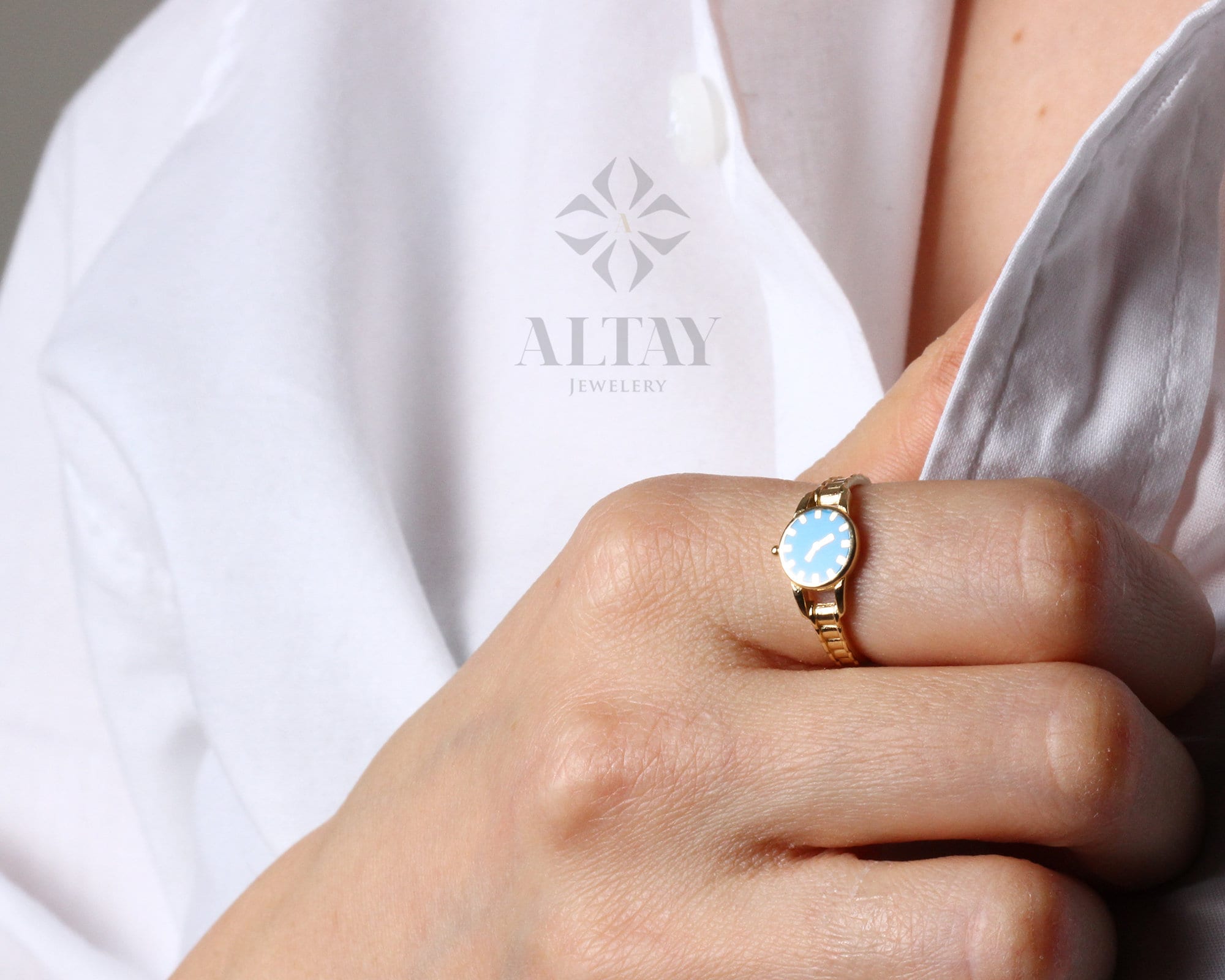 14K Gold Watch Ring, Round Clock Ring, Dainty Ring, Personalized Ring, Minimalist Ring, Boho Jewelry, Stackable Rings, Valentine's Day Gift