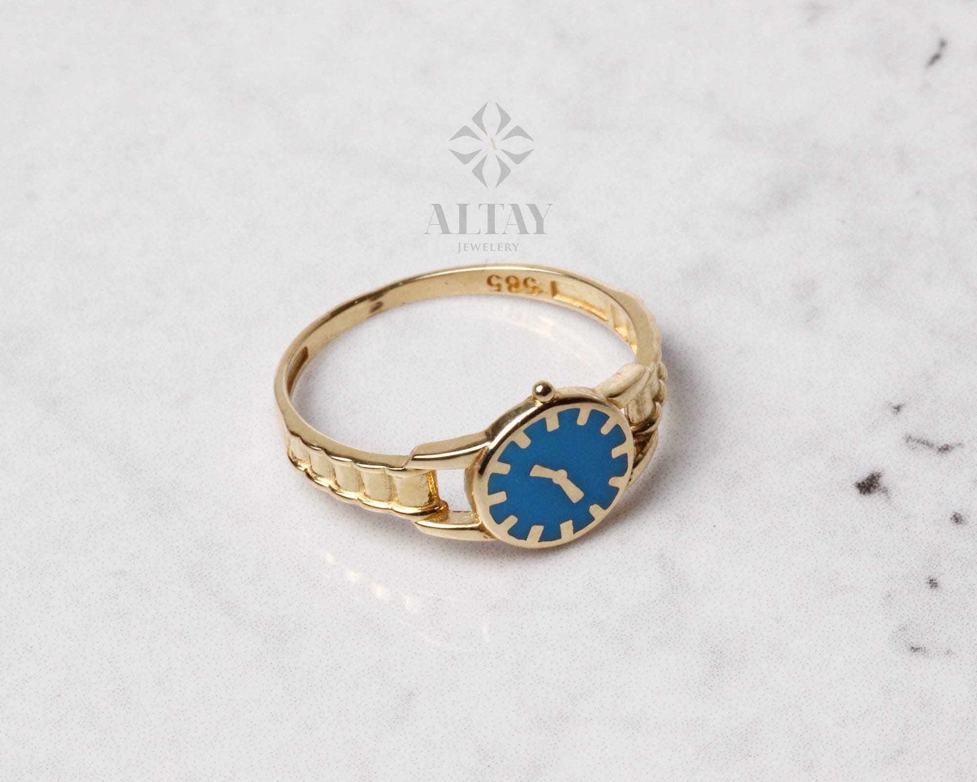 14K Gold Watch Ring, Round Clock Ring, Dainty Ring, Personalized Ring, Minimalist Ring, Boho Jewelry, Stackable Rings, Valentine's Day Gift