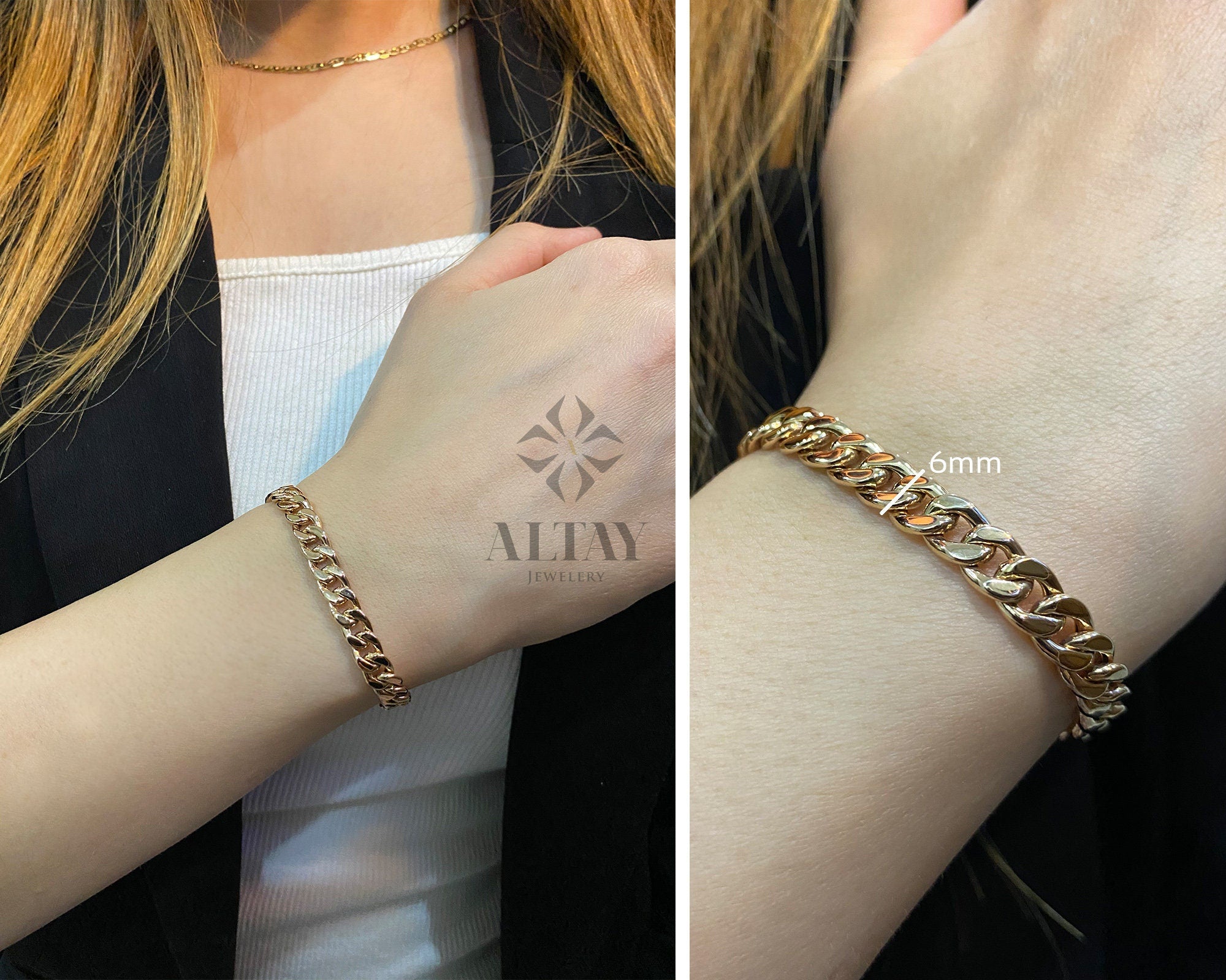 14K Gold 6MM Cuban Link Bracelet, Layering Chain, Curb Chunky Retro Chain, Bold Link, Gift For Her, Stacking Bracelet, Unisex Bracelet,