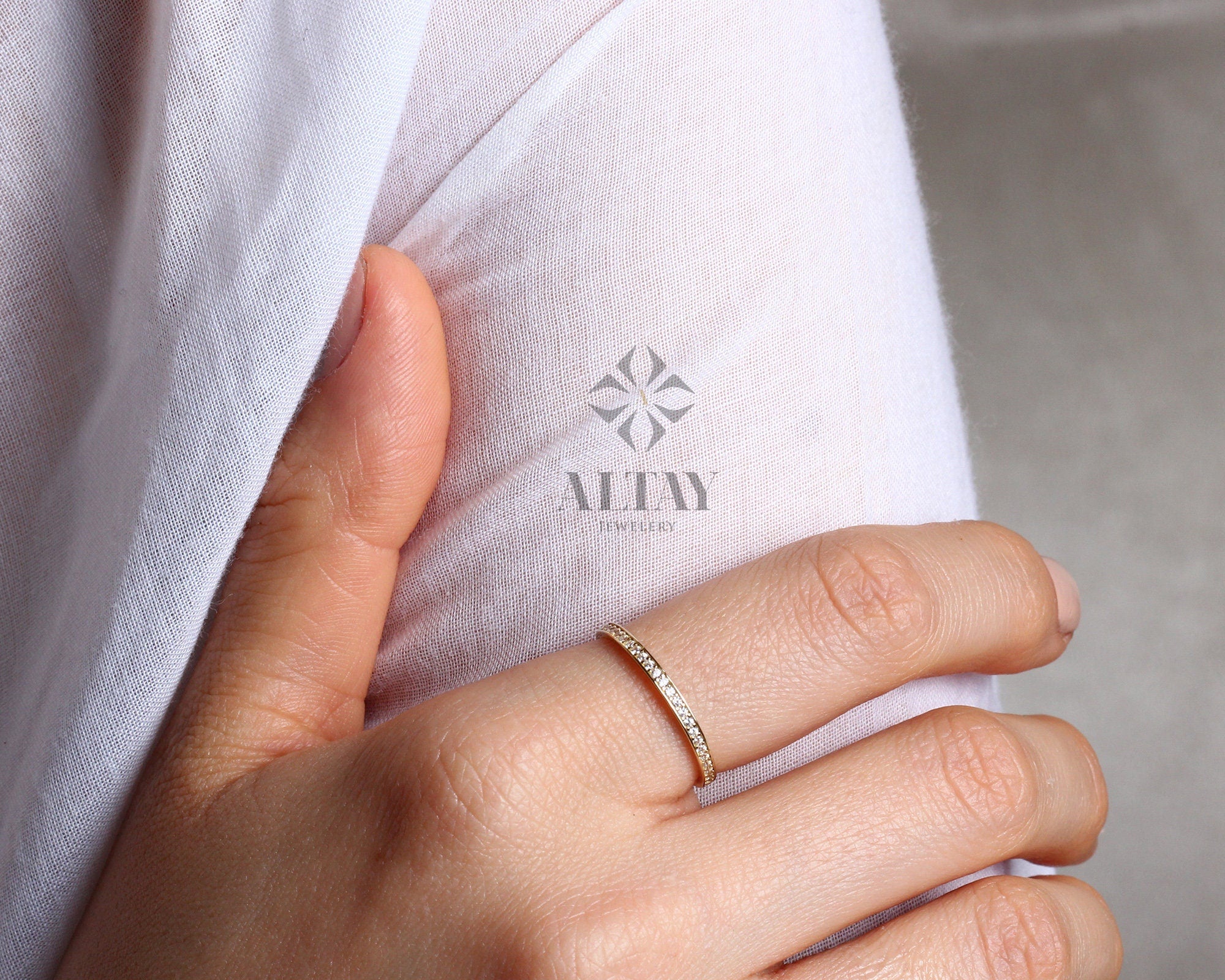 14K Gold Half Eternity Ring, Wedding Band, Stacking Rings, Minimalist Ring, CZ Eternity Ring, Dainty Eternity Ring, CZ Wedding Ring