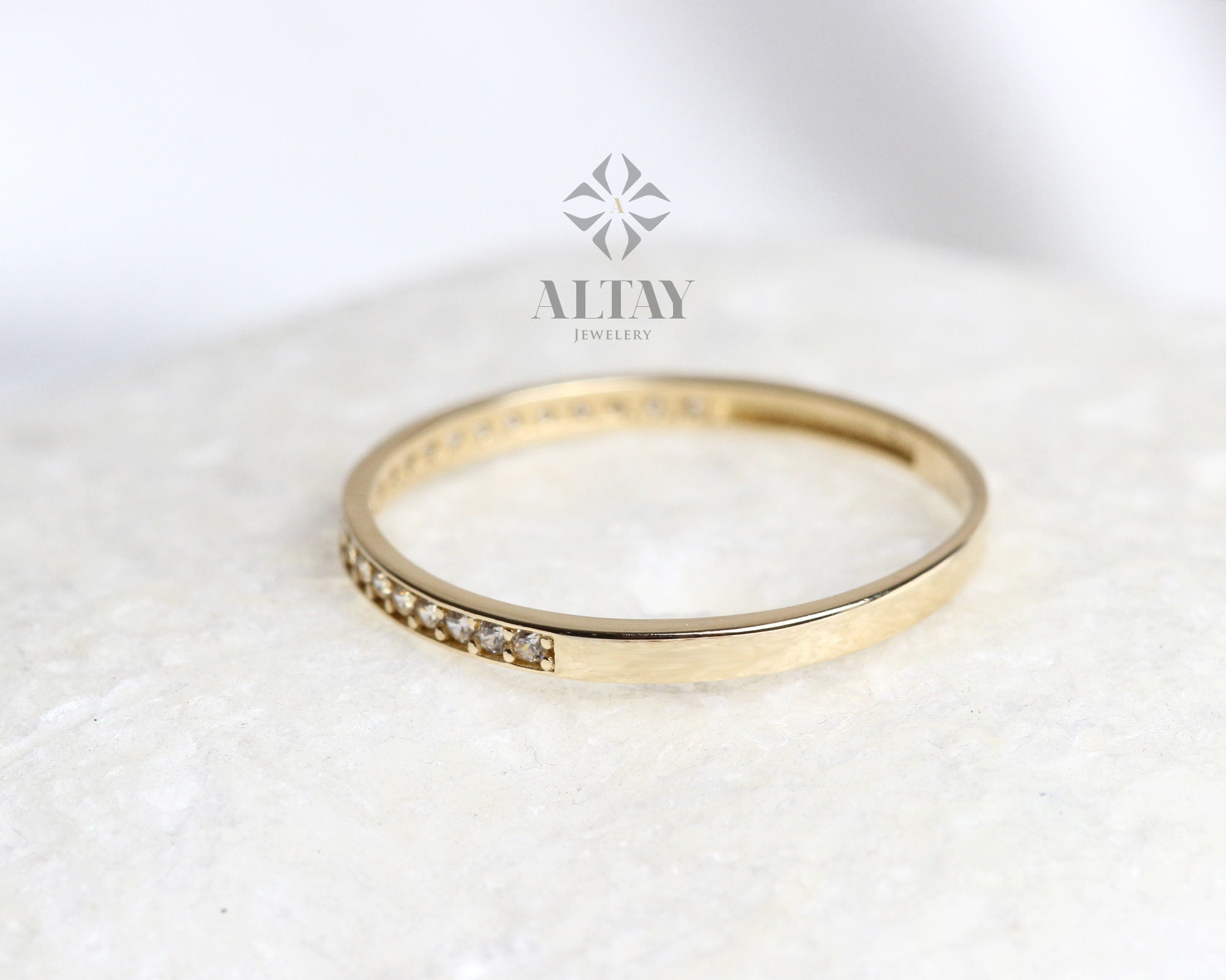 14K Gold Half Eternity Ring, Wedding Band, Stacking Rings, Minimalist Ring, CZ Eternity Ring, Dainty Eternity Ring, CZ Wedding Ring