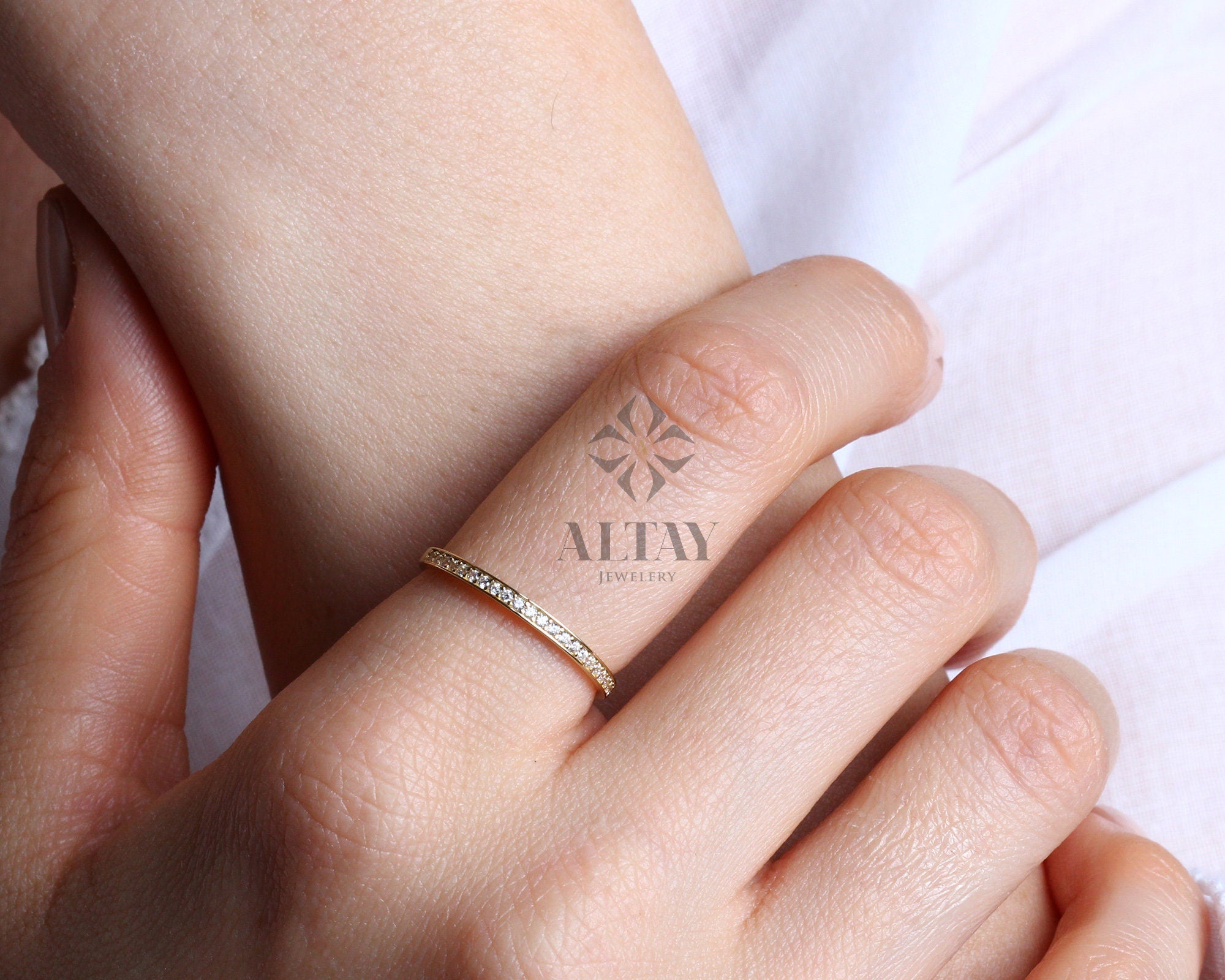 14K Gold Half Eternity Ring, Wedding Band, Stacking Rings, Minimalist Ring, CZ Eternity Ring, Dainty Eternity Ring, CZ Wedding Ring