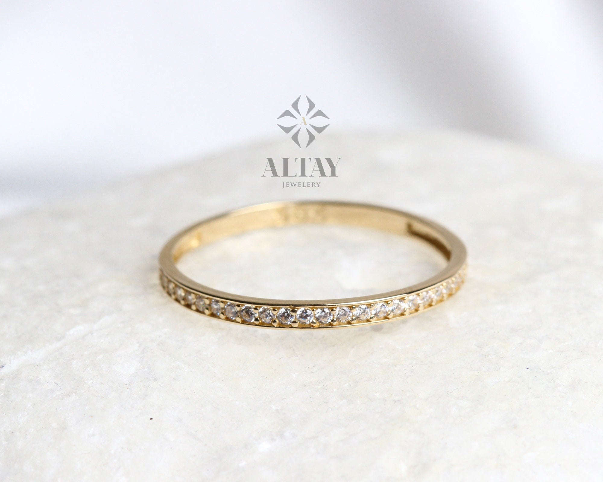 14K Gold Half Eternity Ring, Wedding Band, Stacking Rings, Minimalist Ring, CZ Eternity Ring, Dainty Eternity Ring, CZ Wedding Ring
