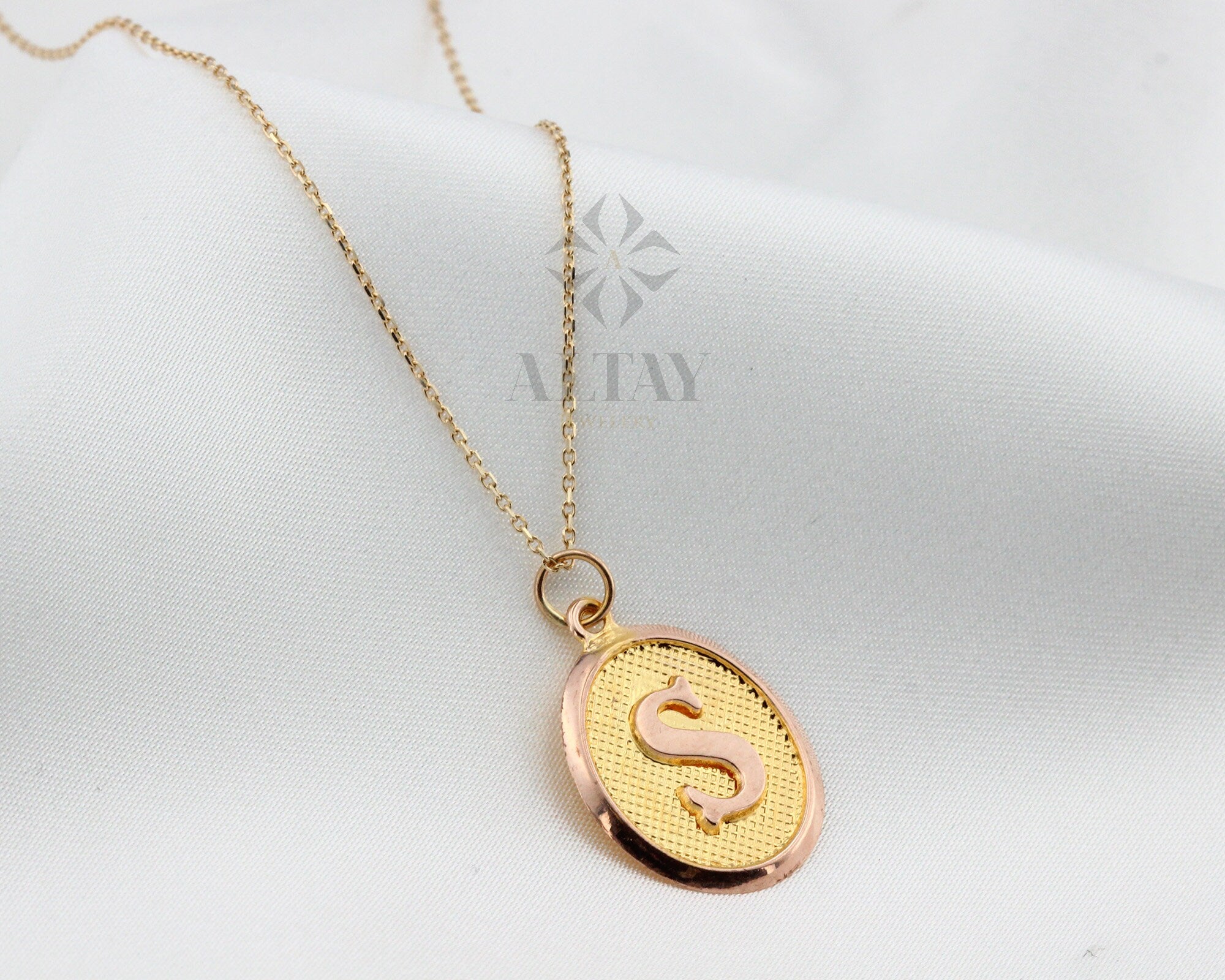 14K Gold Initial Necklace, Gold Letter Necklace, Round Block Letter, Custom Personalized Necklace, Medallion Necklace, Gift For Her Him
