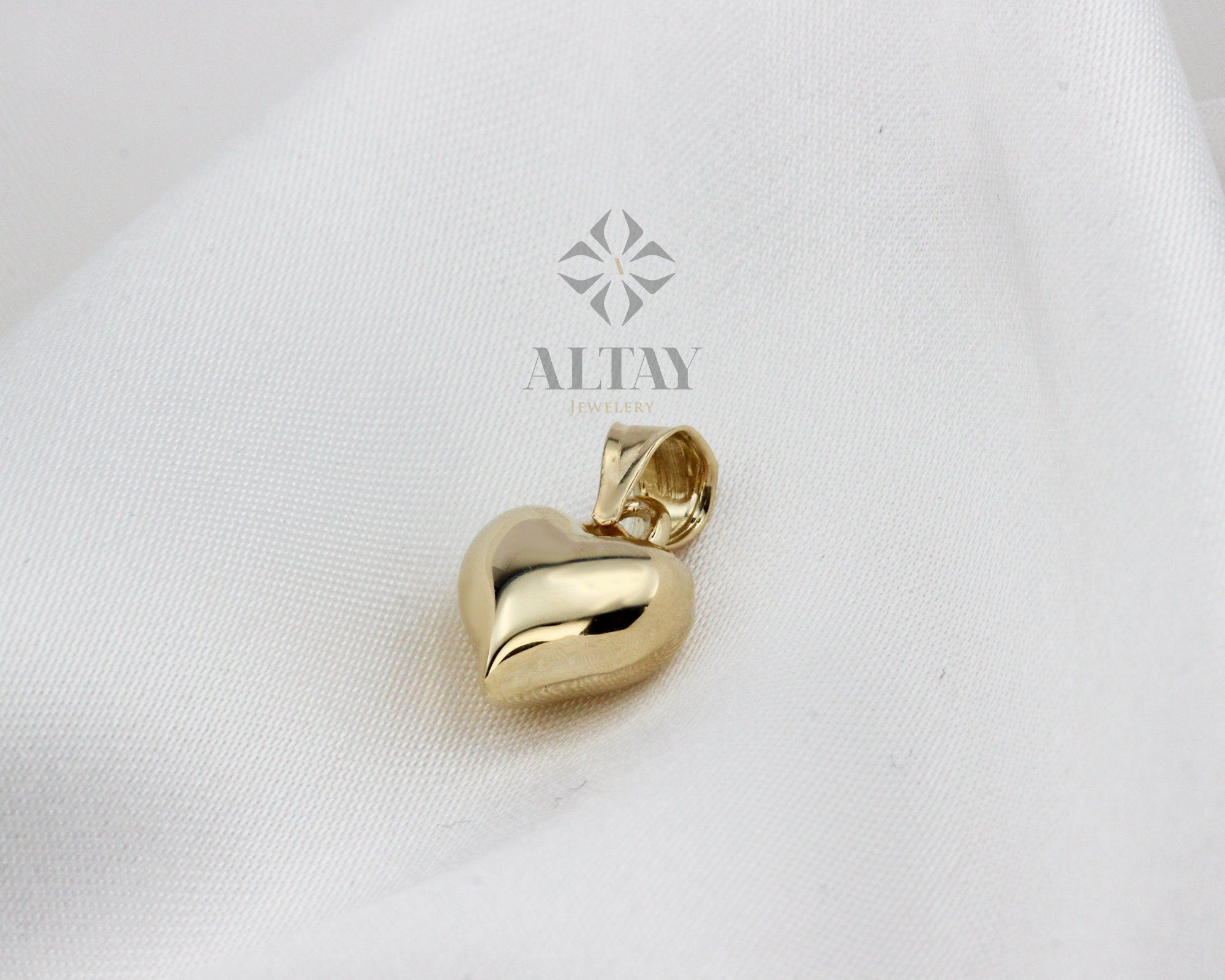 14K Gold Puffy Heart Necklace, Dainty Solid Gold Heart Pendant, Minimalist Real Gold Necklace, Cute Gift for Her, Everyday Jewelry