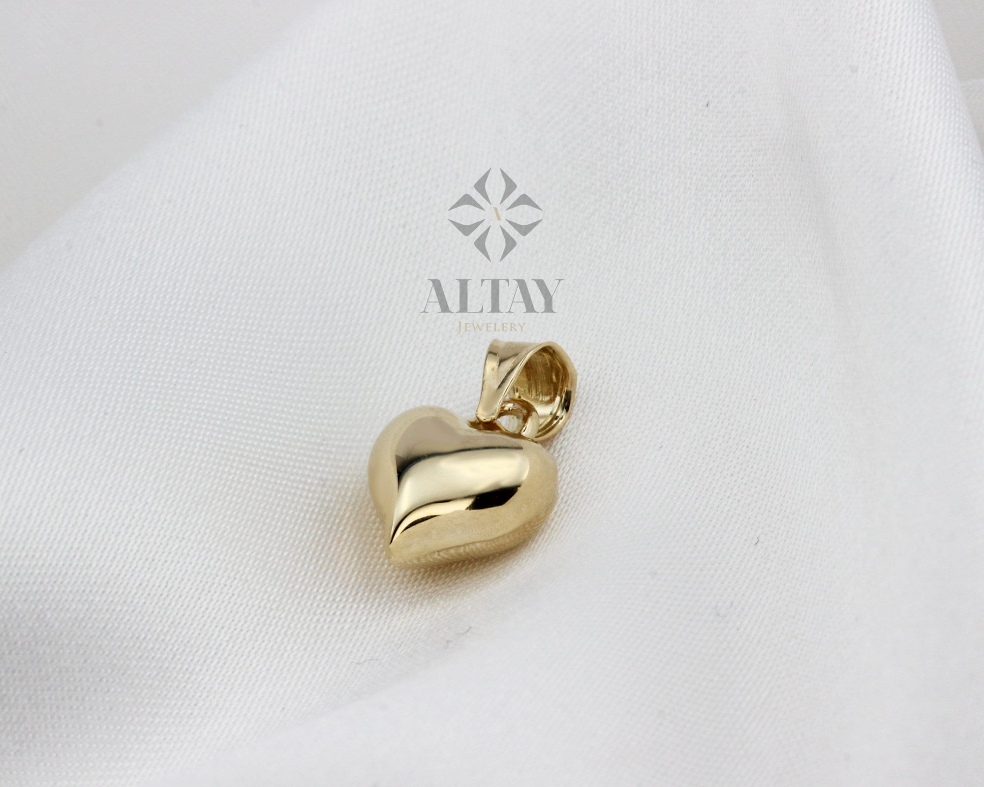 14K Gold Heart Necklace, Small Heart Necklace, Mini 3D Heart Pendant, Puffy Heart Real Gold Charm, Love Pendant Choker, Gift for Her