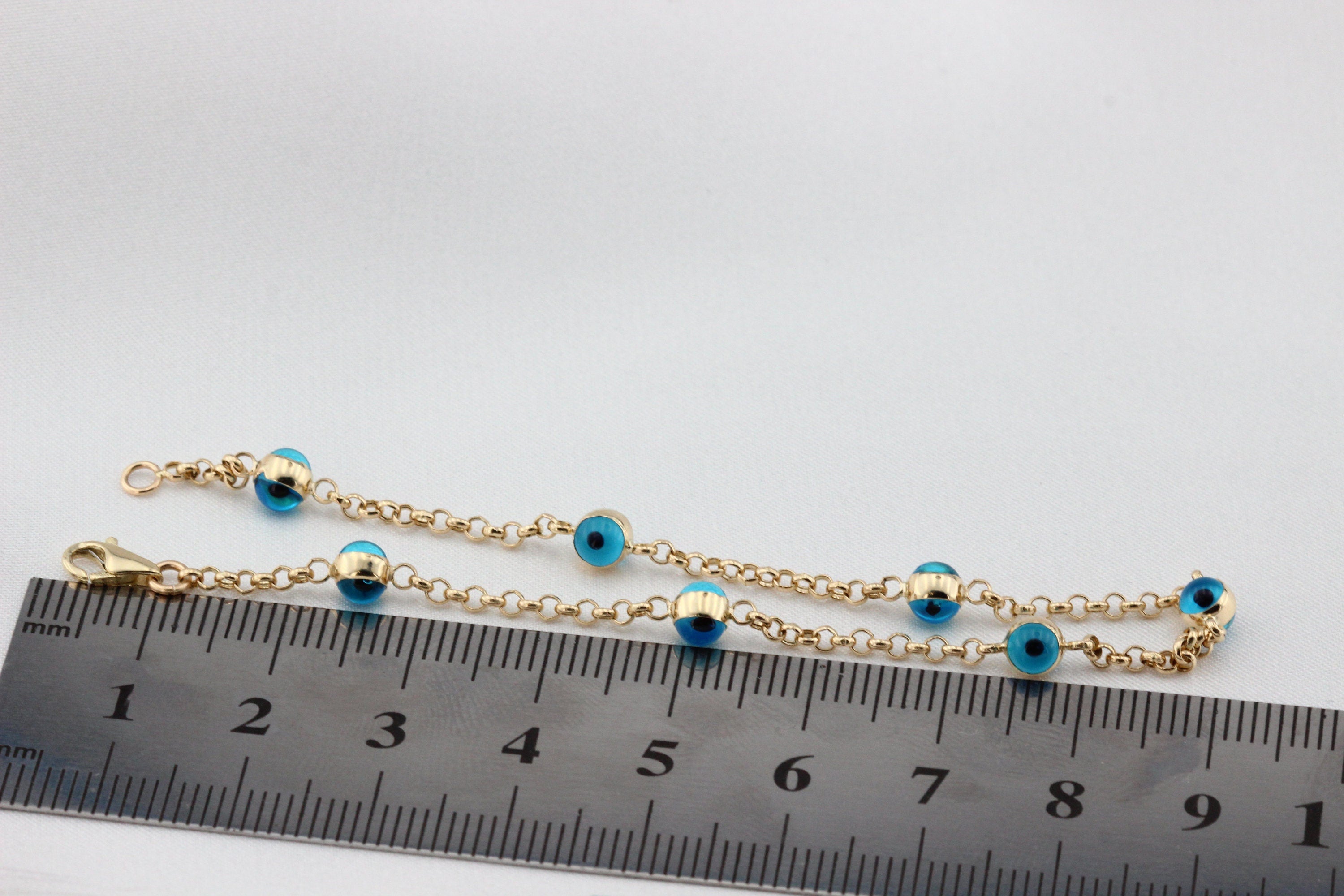 14K Gold Evil Eye Bracelet, Gold Chain Bracelet, Evil Eye Charm Bracelet, Everyday Rolo Gold Jewelry, Minimalist Jewelry, Gift for Her