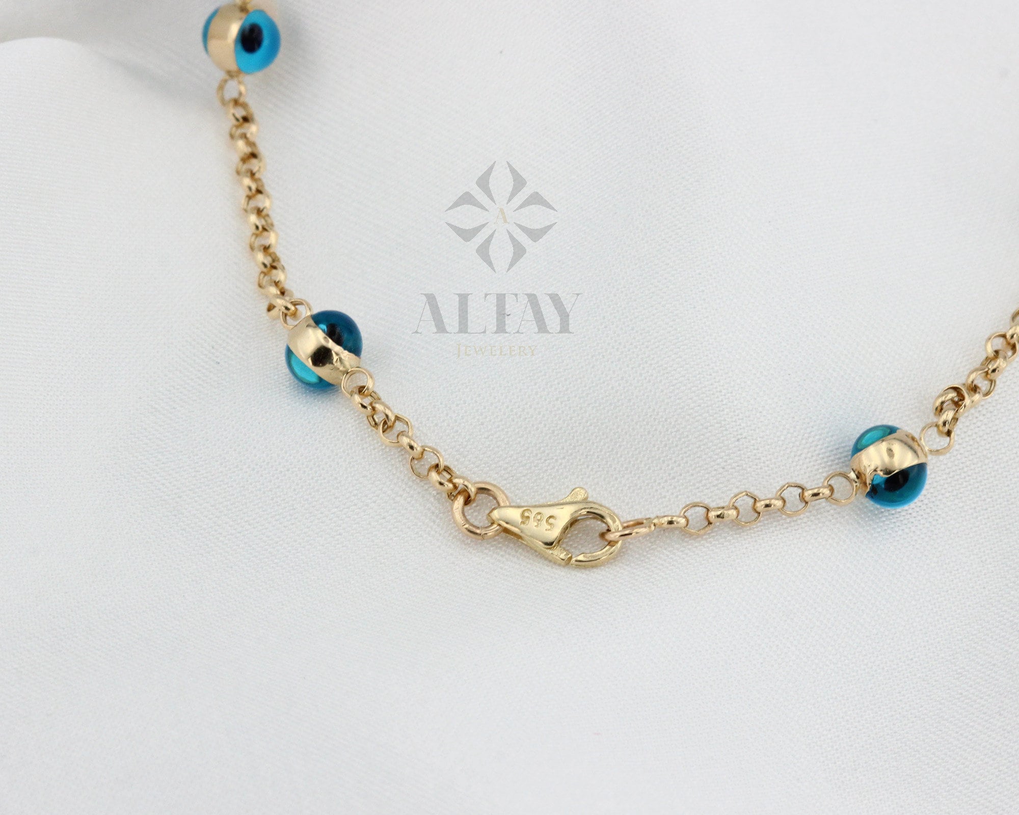 14K Gold Evil Eye Bracelet, Gold Chain Bracelet, Evil Eye Charm Bracelet, Everyday Rolo Gold Jewelry, Minimalist Jewelry, Gift for Her