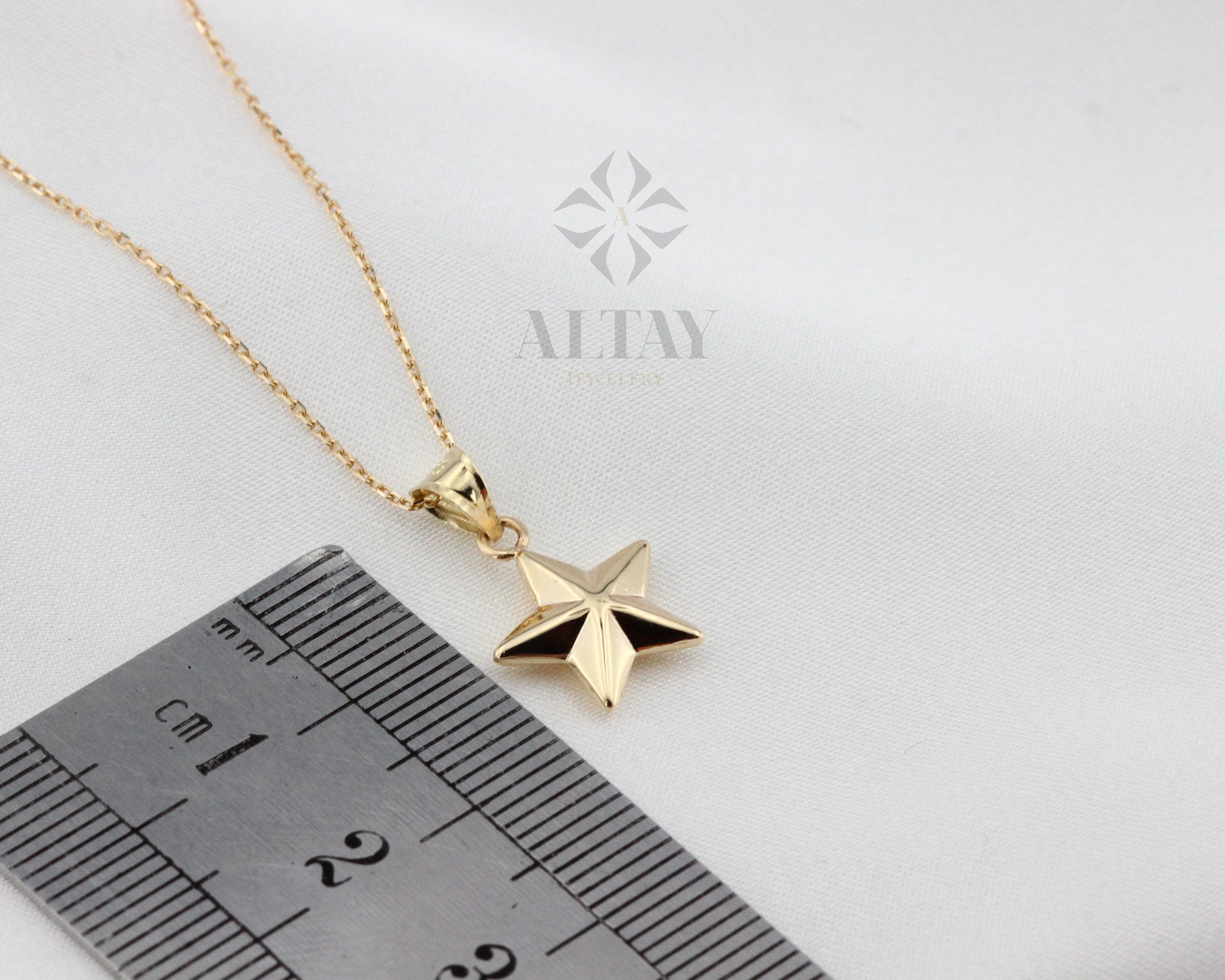 14K Gold Star Necklace, Small Star Pendant, 3D Star Charm Necklace, Stars Dainty Charm, Simple Tiny Necklace, Boho Jewelry, Gift for Her