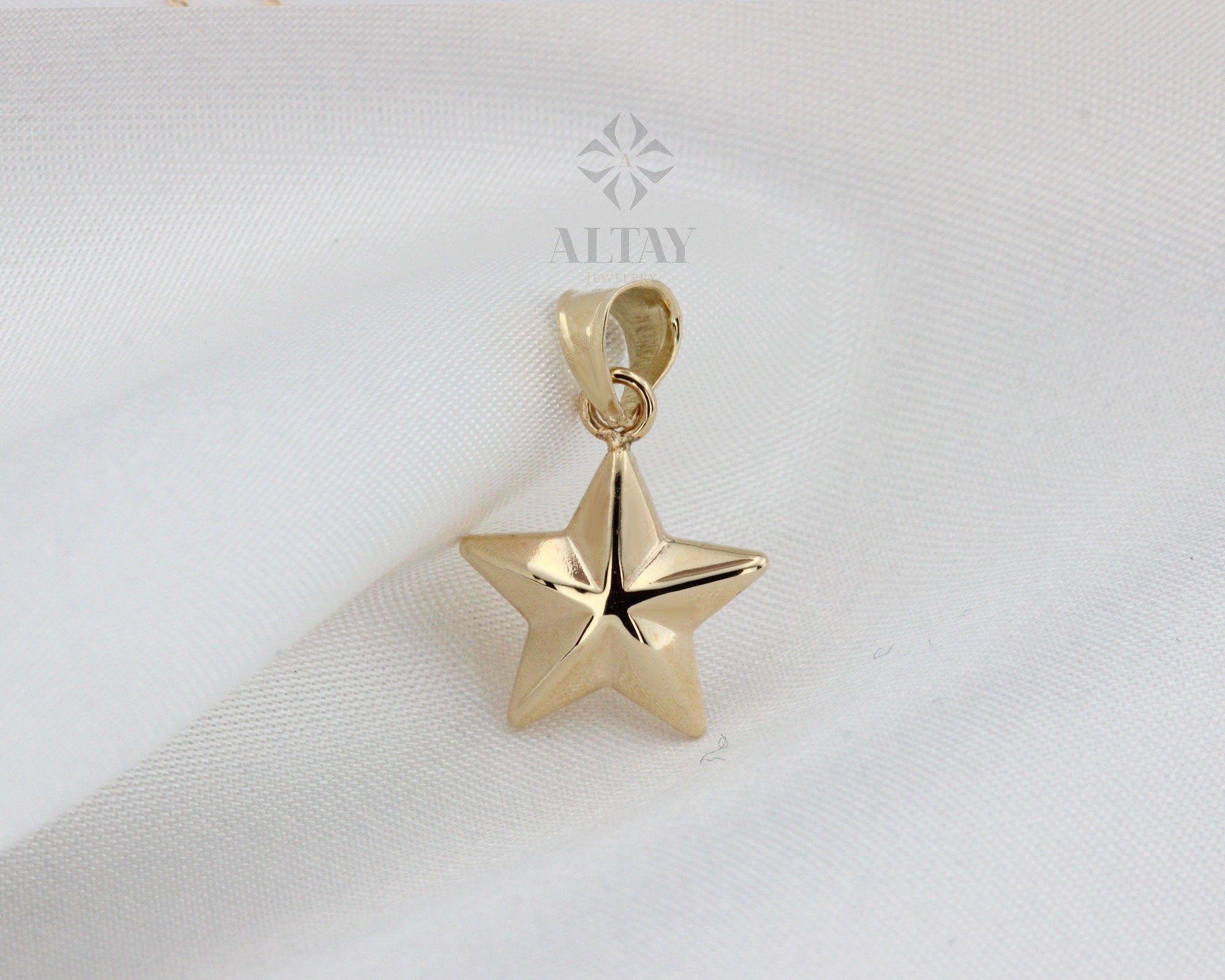 14K Gold Star Necklace, Small Star Pendant, 3D Star Charm Necklace, Stars Dainty Charm, Simple Tiny Necklace, Boho Jewelry, Gift for Her