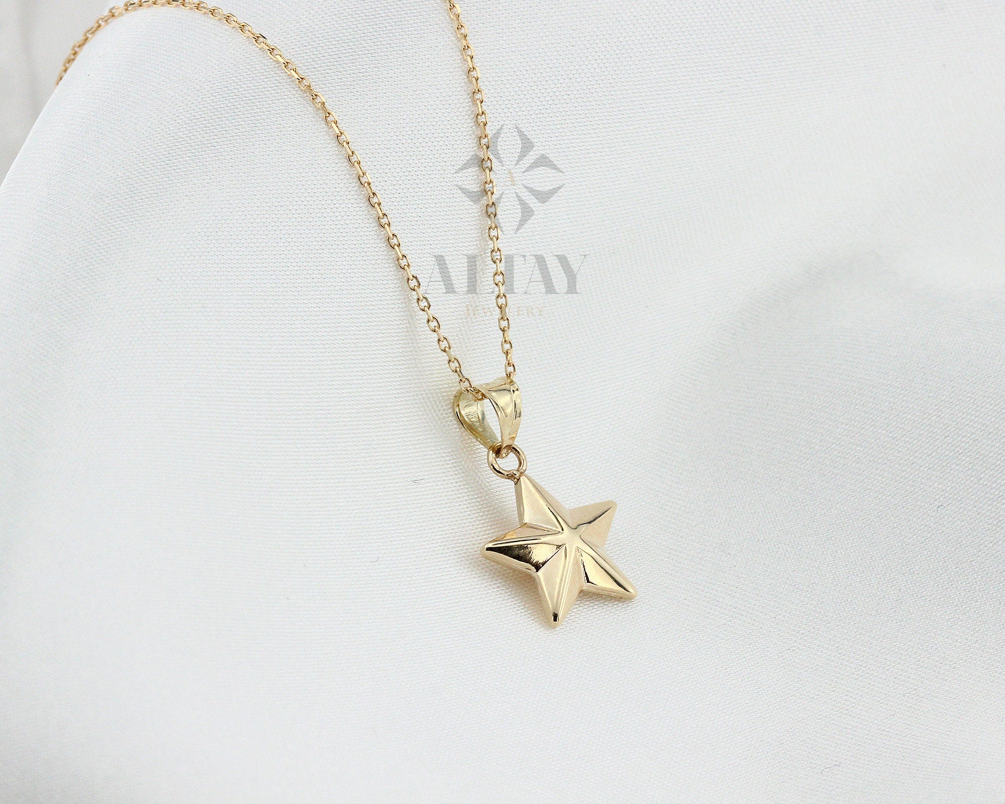 14K Gold Star Necklace, Small Star Pendant, 3D Star Charm Necklace, Stars Dainty Charm, Simple Tiny Necklace, Boho Jewelry, Gift for Her