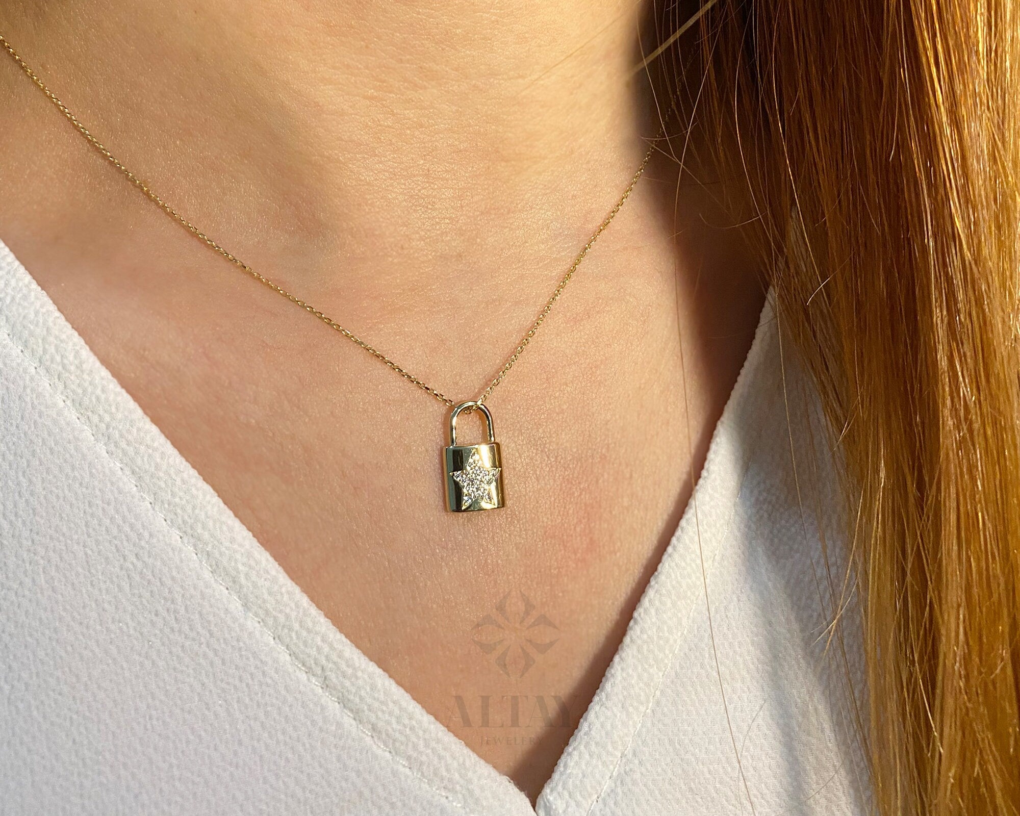 14K Gold Lock Necklace, Little Gold Lock Charm Necklace, Padlock Charm, Holiday Gift, Lock Necklace, Dainty Lovers Necklace, Gift for Her