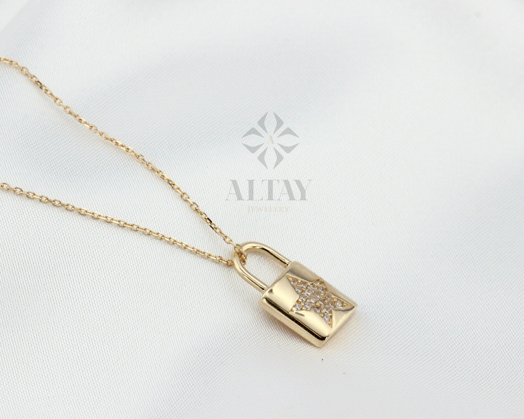 14K Gold Lock Necklace, Little Gold Lock Charm Necklace, Padlock Charm, Holiday Gift, Lock Necklace, Dainty Lovers Necklace, Gift for Her