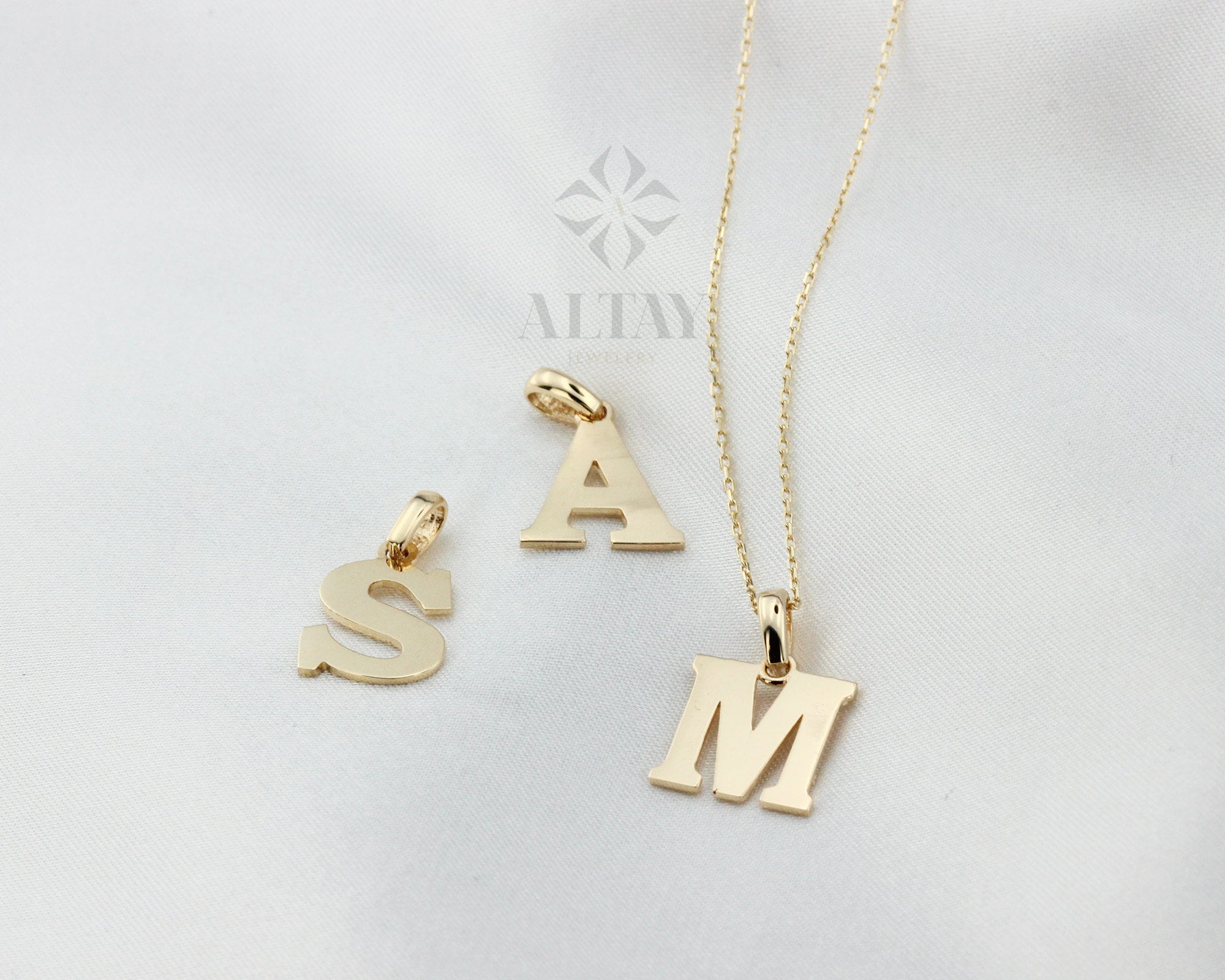14K Solid Gold Initial Necklace, Personalized Single Letter Pendant, Centered Initial Necklace, Monogram Necklace, Dainty Initial Choker
