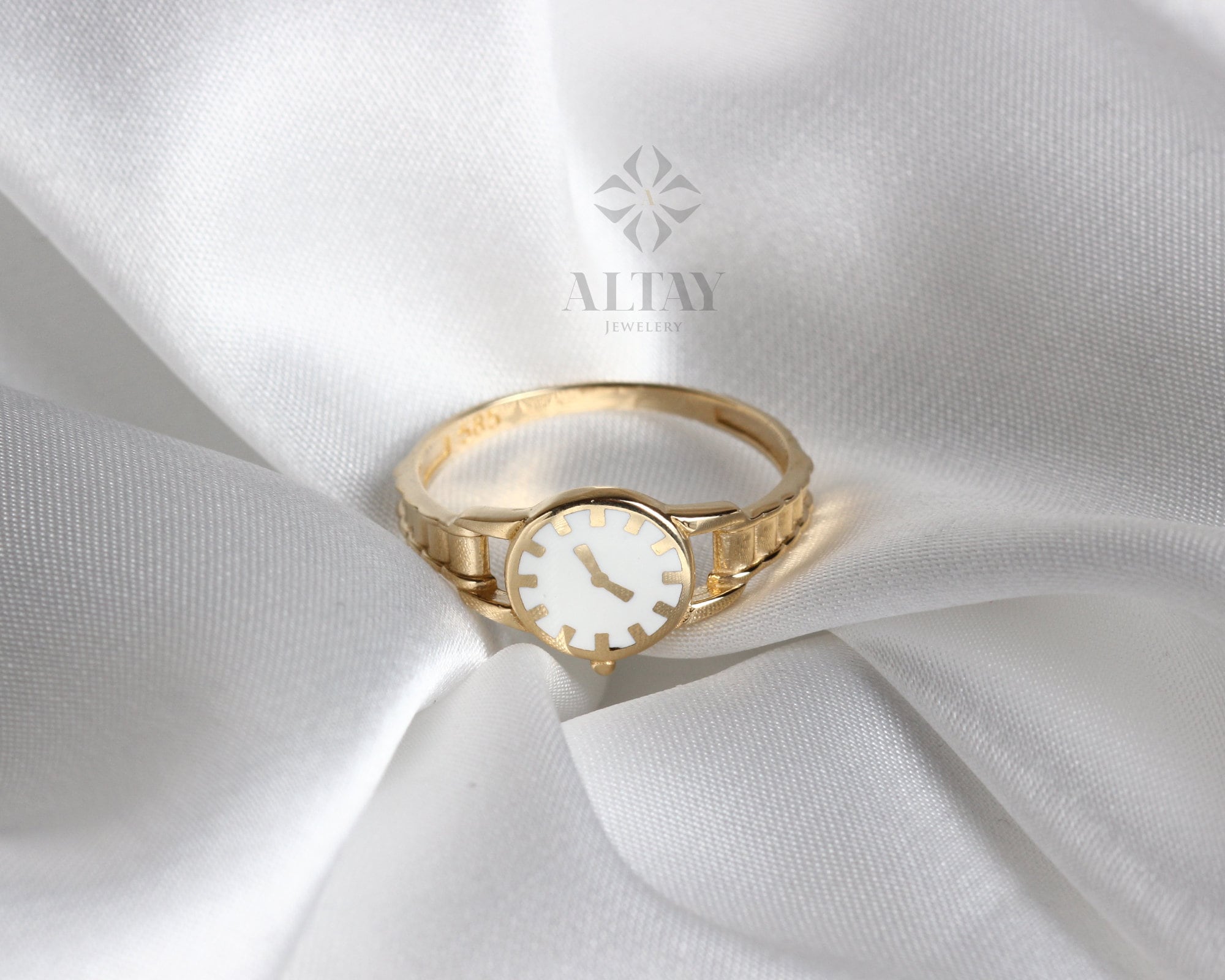 14K Gold Watch Ring, Round Clock Ring, Dainty Ring, Personalized Ring, Minimalist Ring, Boho Jewelry, Stackable Rings, Valentine's Day Gift
