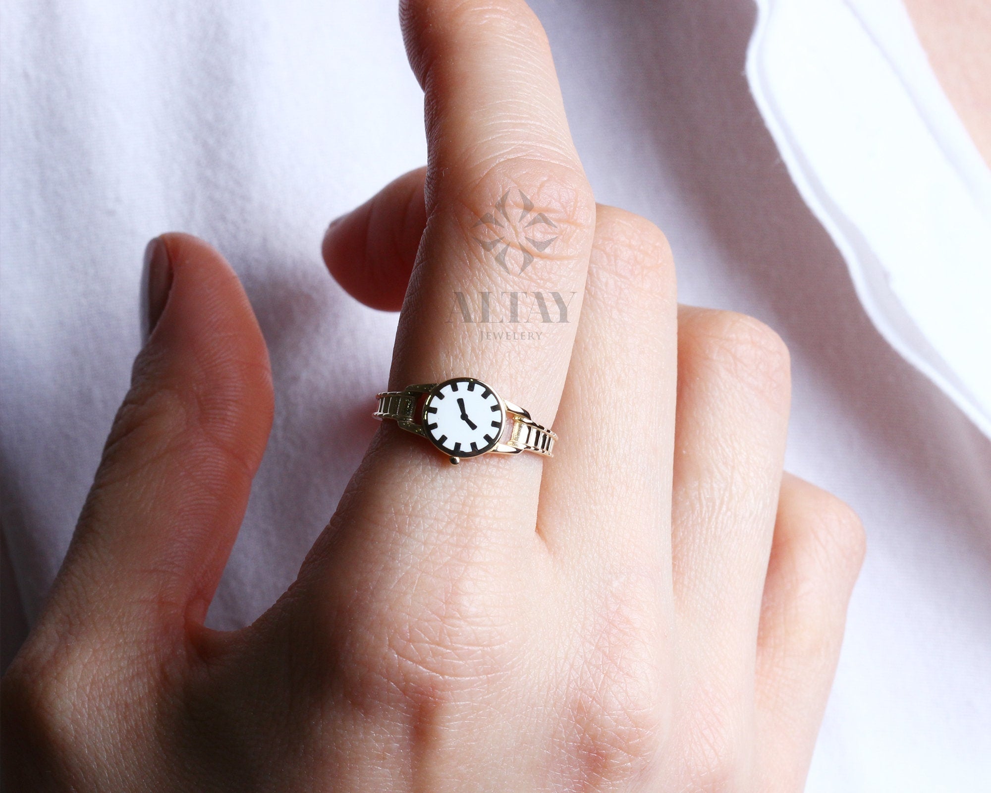 14K Gold Watch Ring, Round Clock Ring, Dainty Ring, Personalized Ring, Minimalist Ring, Boho Jewelry, Stackable Rings, Valentine's Day Gift
