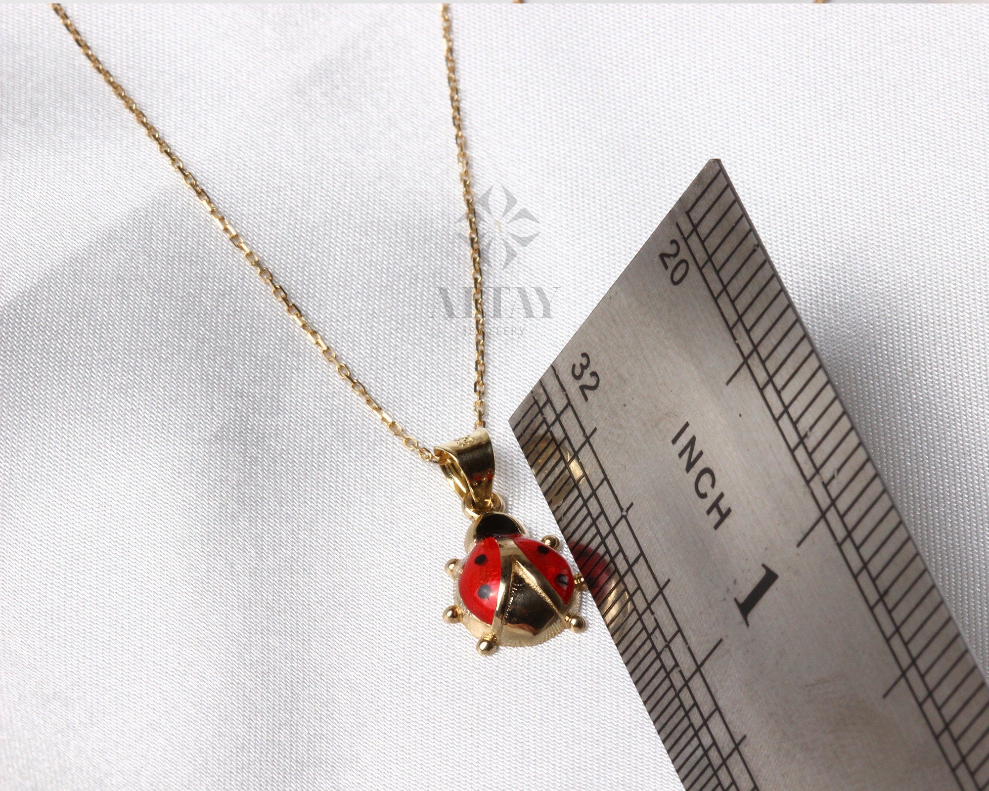 Gold Ladybug Pendant Necklace, 14K Gold Dainty Animal Layering Choker, Minimal Everyday Jewelry, Enamel Red Good Luck Charm, Gift for Her