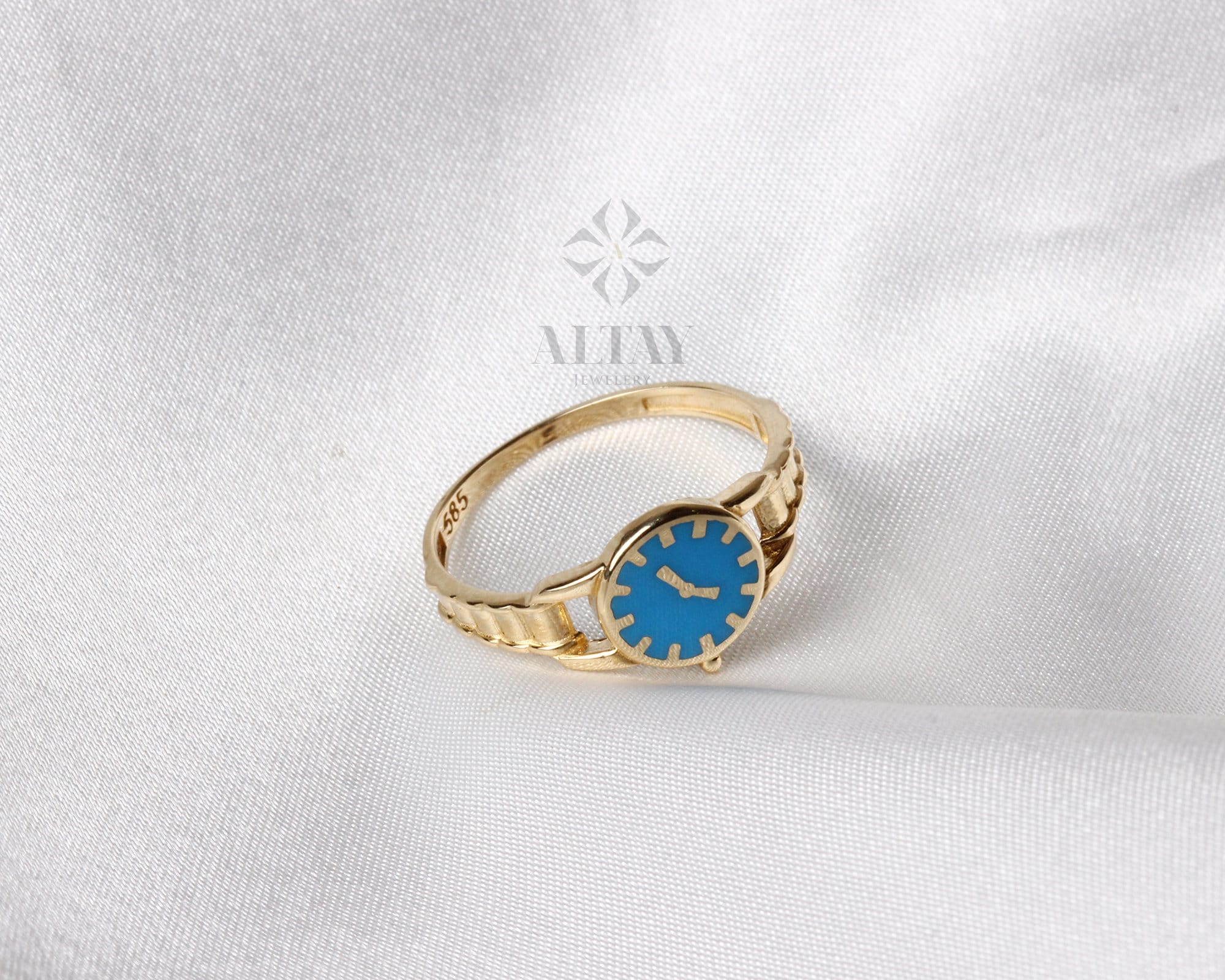 14K Gold Watch Ring, Round Clock Ring, Dainty Ring, Personalized Ring, Minimalist Ring, Boho Jewelry, Stackable Rings, Valentine's Day Gift
