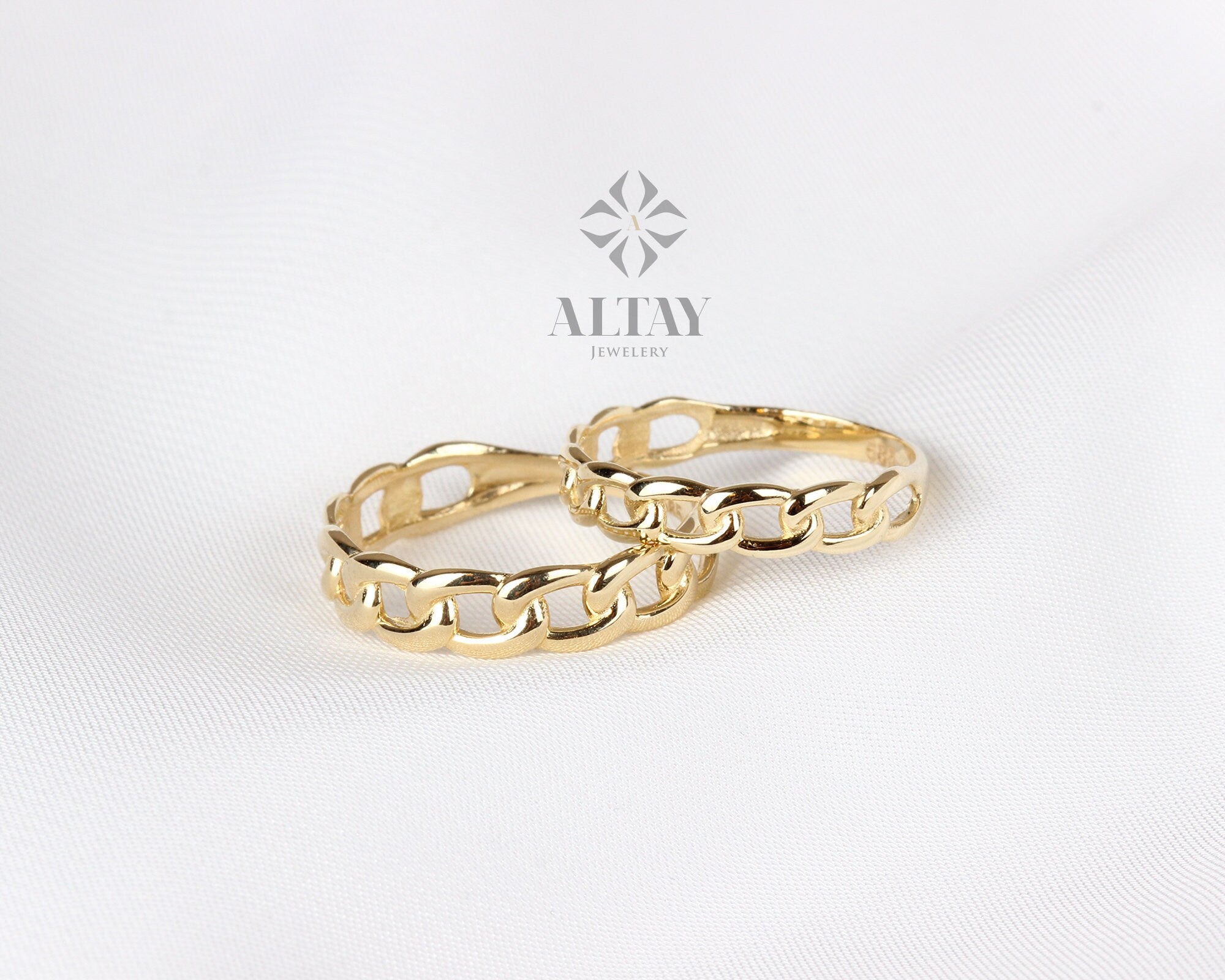 14K Gold Chain Ring, 3mm 4mm Oval Chain Band Ring, Dainty Stacking Ring, Chunky Chain Ring, Pointer Finger Gold Ring, Thick Chain Curb Ring