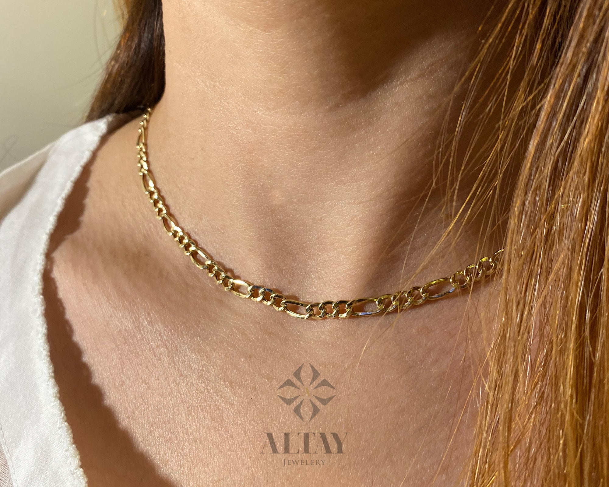 14K Gold Figaro Necklace, 3MM 4MM Figaro Choker, Layering Mariner Gold Chain, Minimal Fashion Necklace,Unisex Modern Chain, Gift For Her Him