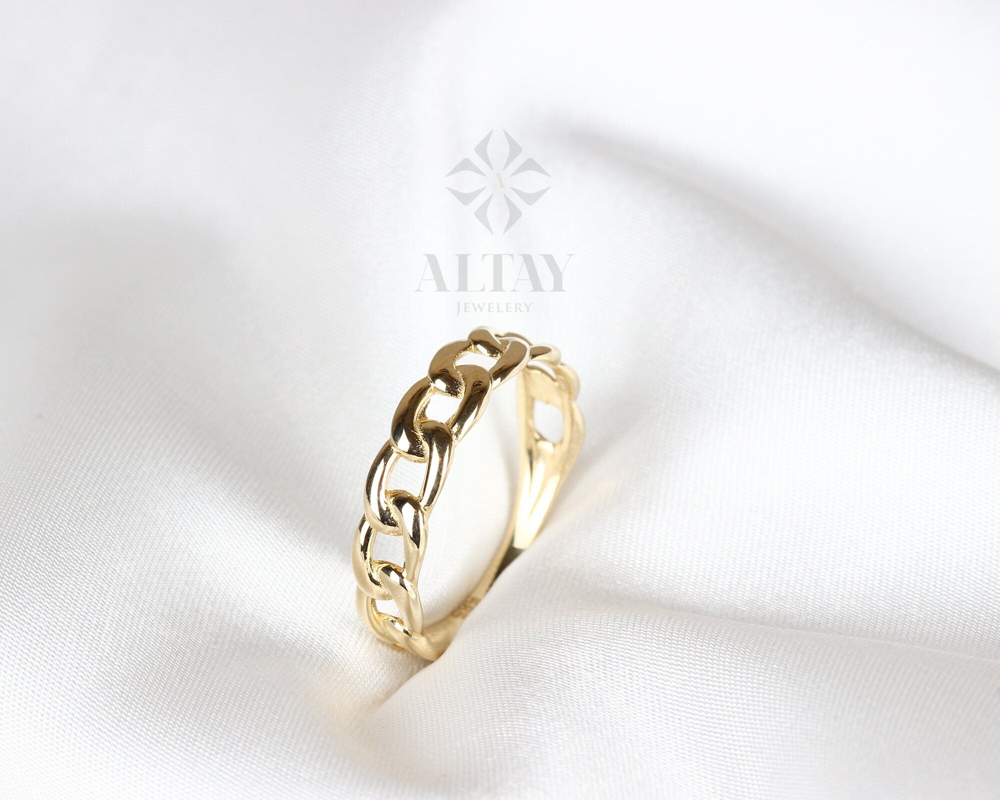 14K Gold Chain Ring, 3mm 4mm Oval Chain Band Ring, Dainty Stacking Ring, Chunky Chain Ring, Pointer Finger Gold Ring, Thick Chain Curb Ring