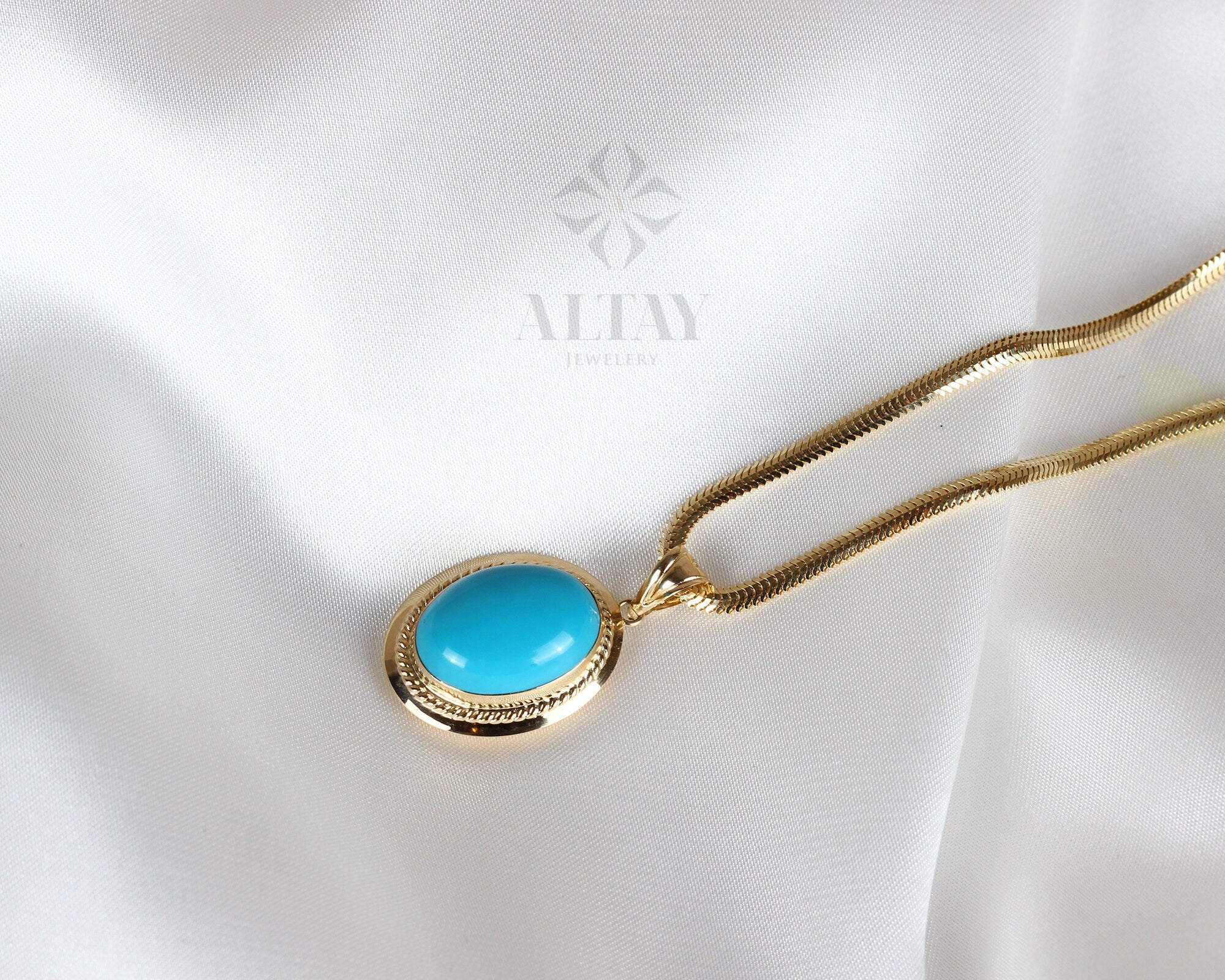 14K Turquoise Gold Necklace, Oval Cut Turquoise Gold Pendant Necklace, Dainty Stackable Necklace, Birthstone Gemstone Necklace, Gift For Her