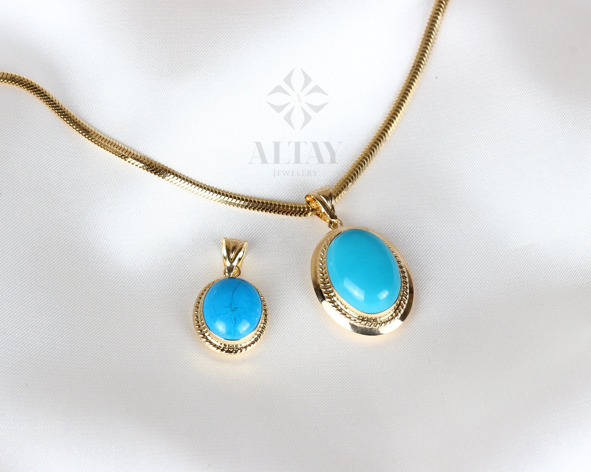 14K Turquoise Gold Necklace, Oval Cut Turquoise Gold Pendant Necklace, Dainty Stackable Necklace, Birthstone Gemstone Necklace, Gift For Her