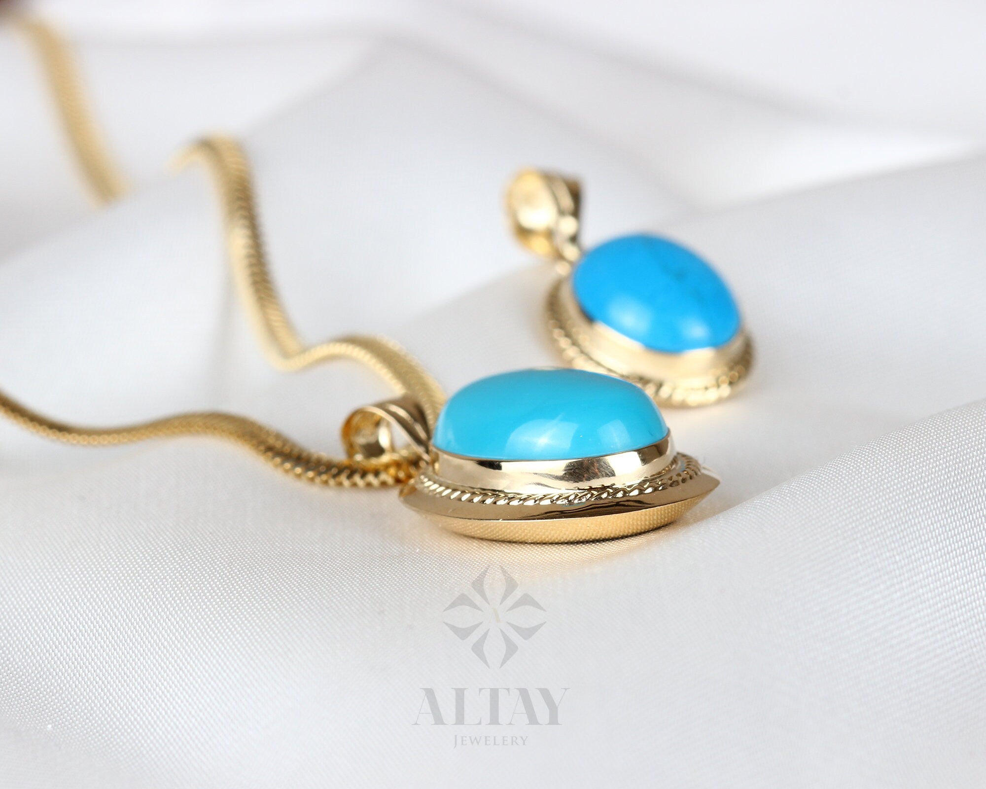 14K Turquoise Gold Necklace, Oval Cut Turquoise Gold Pendant Necklace, Dainty Stackable Necklace, Birthstone Gemstone Necklace, Gift For Her