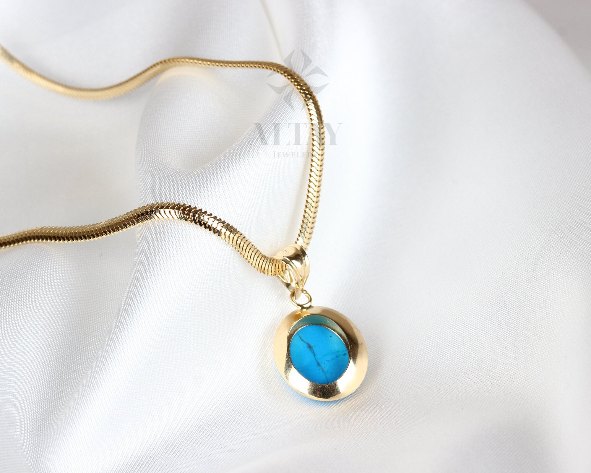14K Turquoise Gold Necklace, Oval Cut Turquoise Gold Pendant Necklace, Dainty Stackable Necklace, Birthstone Gemstone Necklace, Gift For Her