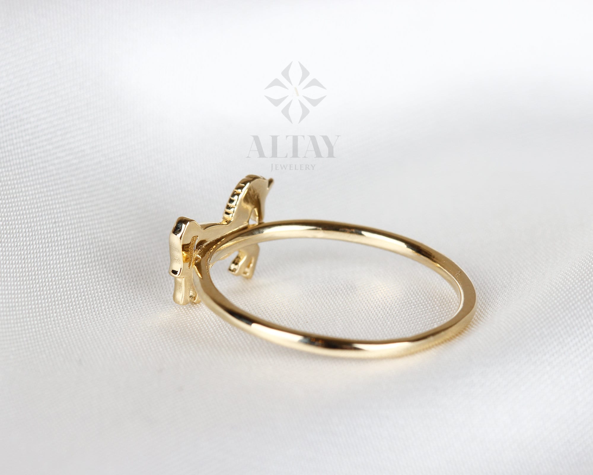 14K Solid Gold Unicorn Ring, Gold Horse Band, 14k Animal Gold Ring, Minimalist Ring, Thin Dainty Ring, Good Fortune Symbol, Gift for Her