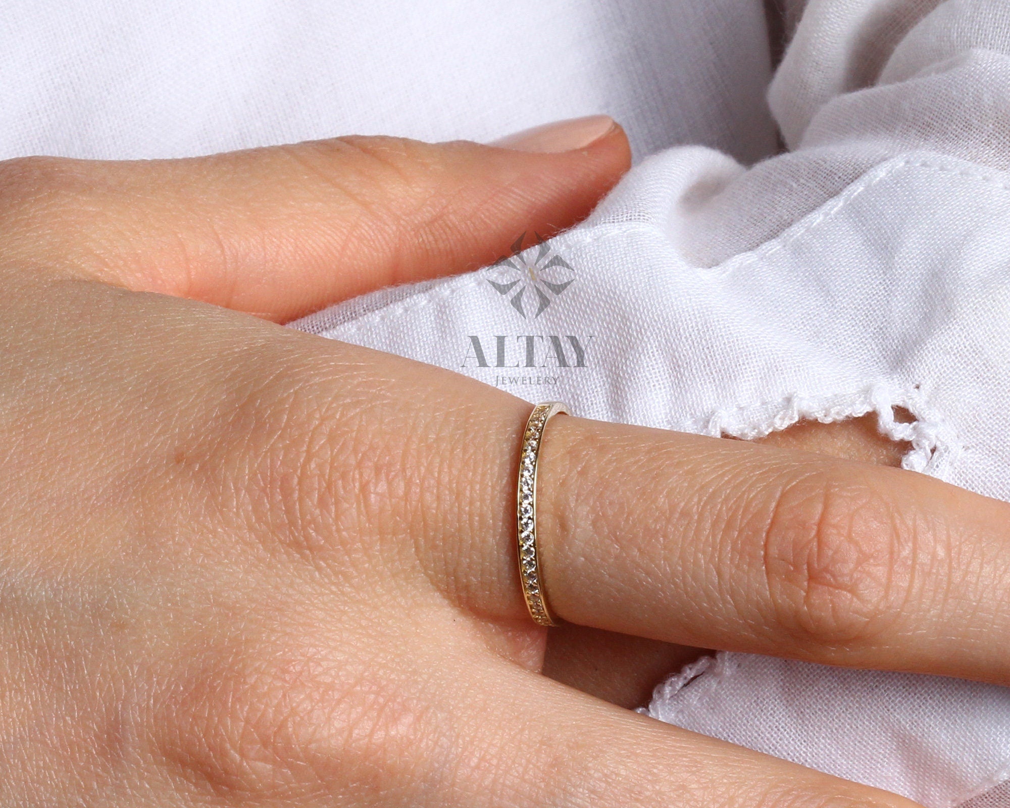 14K Gold Half Eternity Ring, Wedding Band, Stacking Rings, Minimalist Ring, CZ Eternity Ring, Dainty Eternity Ring, CZ Wedding Ring