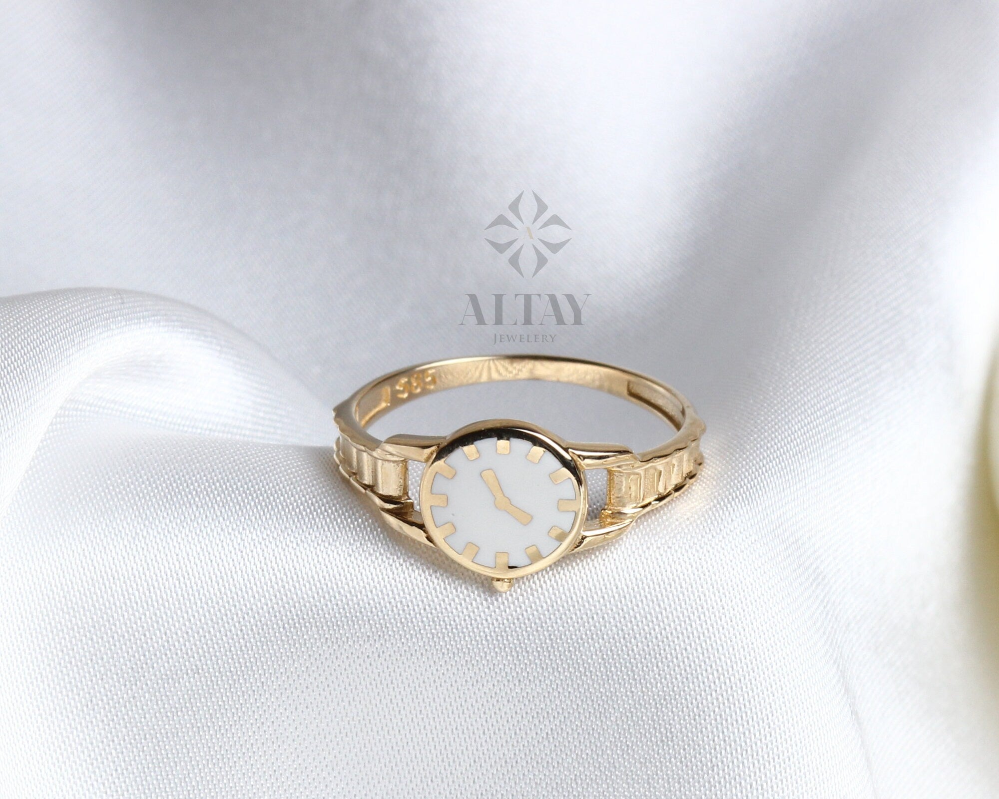 14K Gold Watch Ring, Round Clock Ring, Dainty Ring, Personalized Ring, Minimalist Ring, Boho Jewelry, Stackable Rings, Valentine's Day Gift