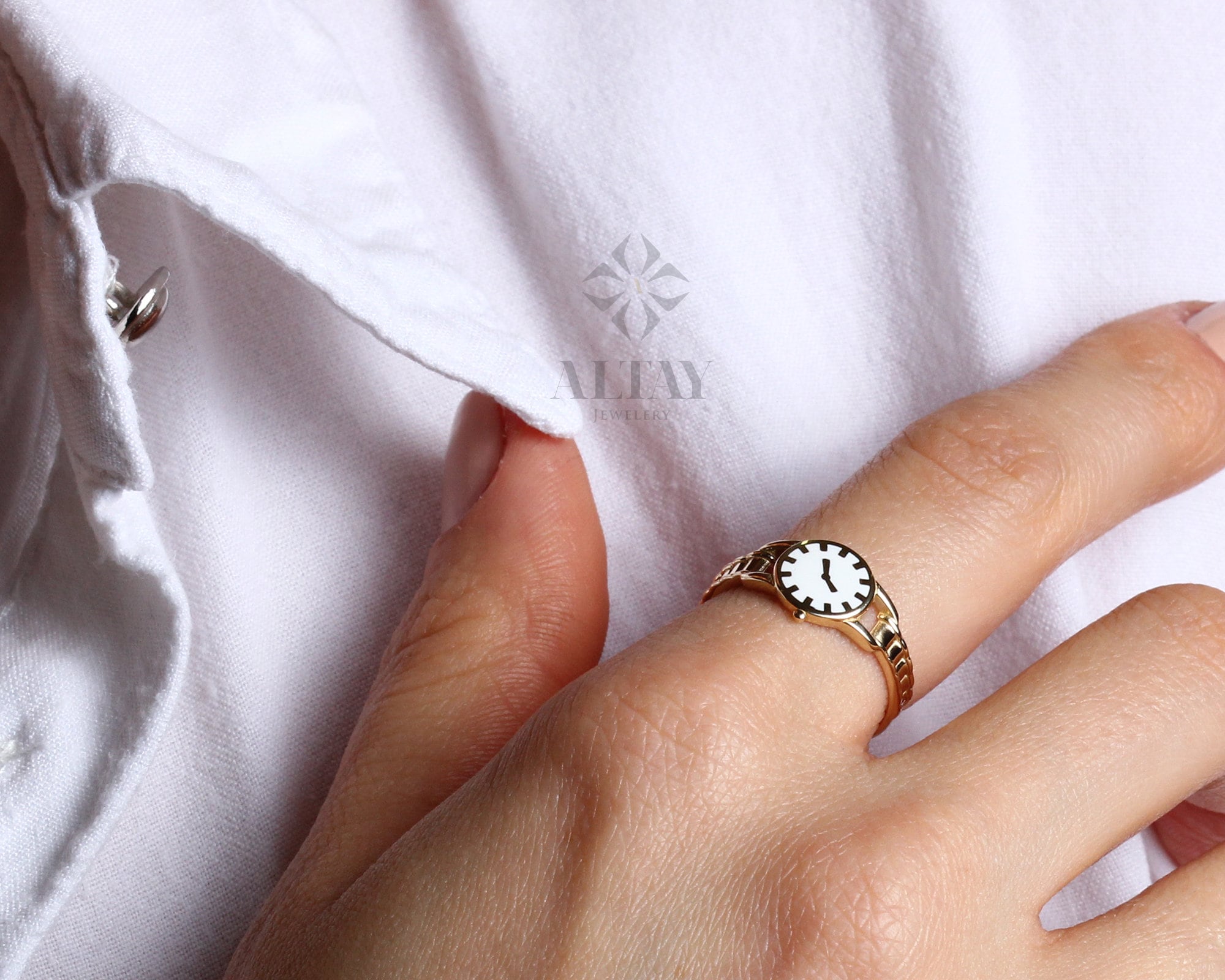 14K Gold Watch Ring, Round Clock Ring, Dainty Ring, Personalized Ring, Minimalist Ring, Boho Jewelry, Stackable Rings, Valentine's Day Gift