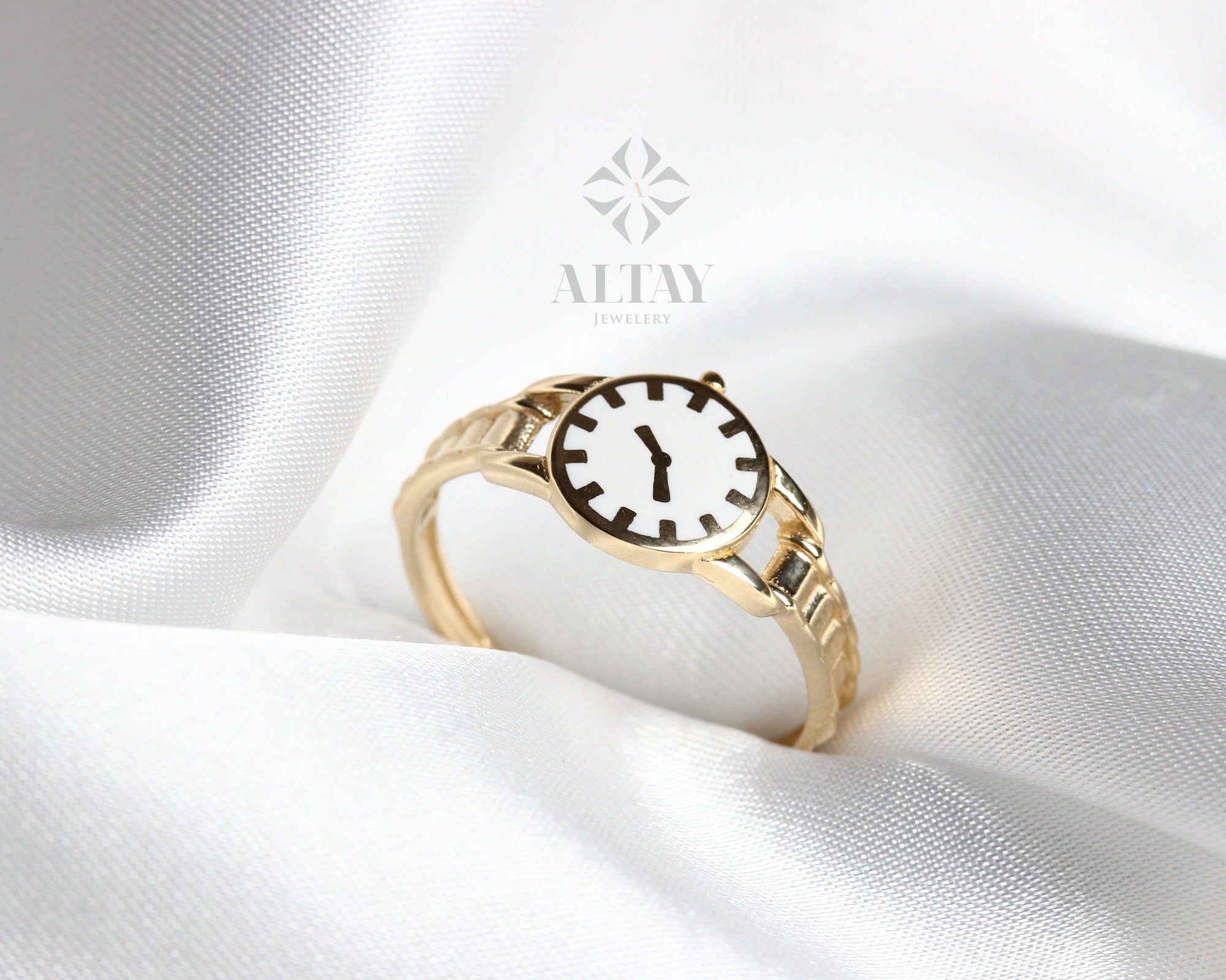 14K Gold Watch Ring, Round Clock Ring, Dainty Ring, Personalized Ring, Minimalist Ring, Boho Jewelry, Stackable Rings, Valentine's Day Gift