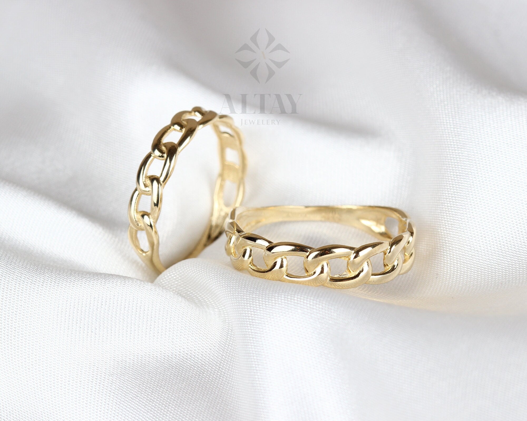 14K Gold Chain Ring, 3mm 4mm Oval Chain Band Ring, Dainty Stacking Ring, Chunky Chain Ring, Pointer Finger Gold Ring, Thick Chain Curb Ring