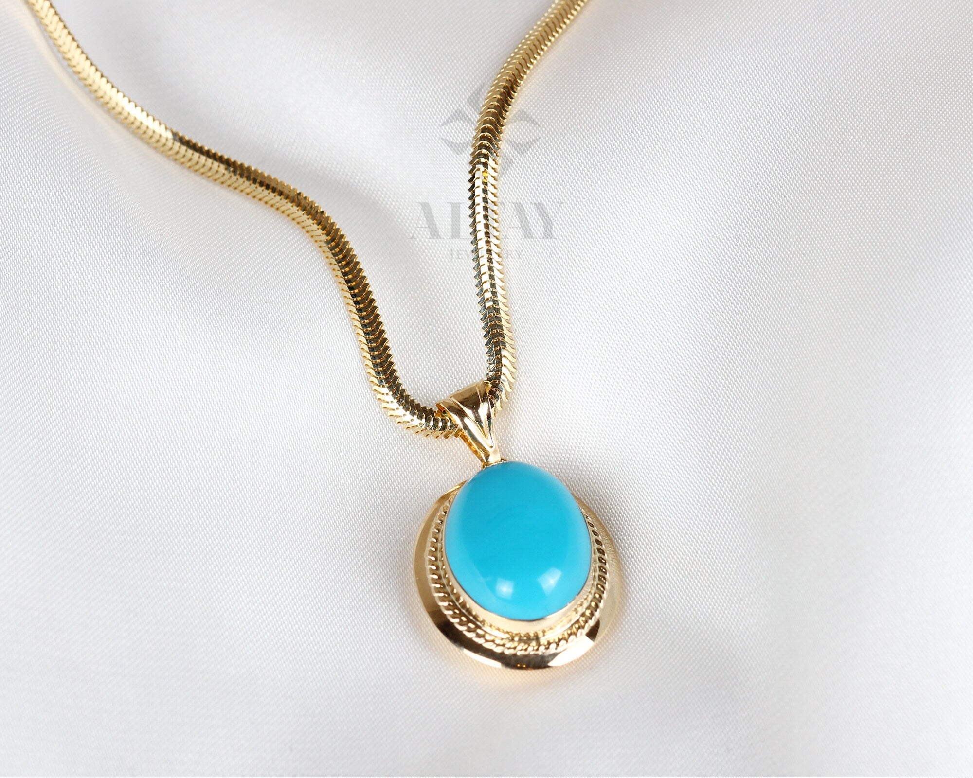 14K Turquoise Gold Necklace, Oval Cut Turquoise Gold Pendant Necklace, Dainty Stackable Necklace, Birthstone Gemstone Necklace, Gift For Her