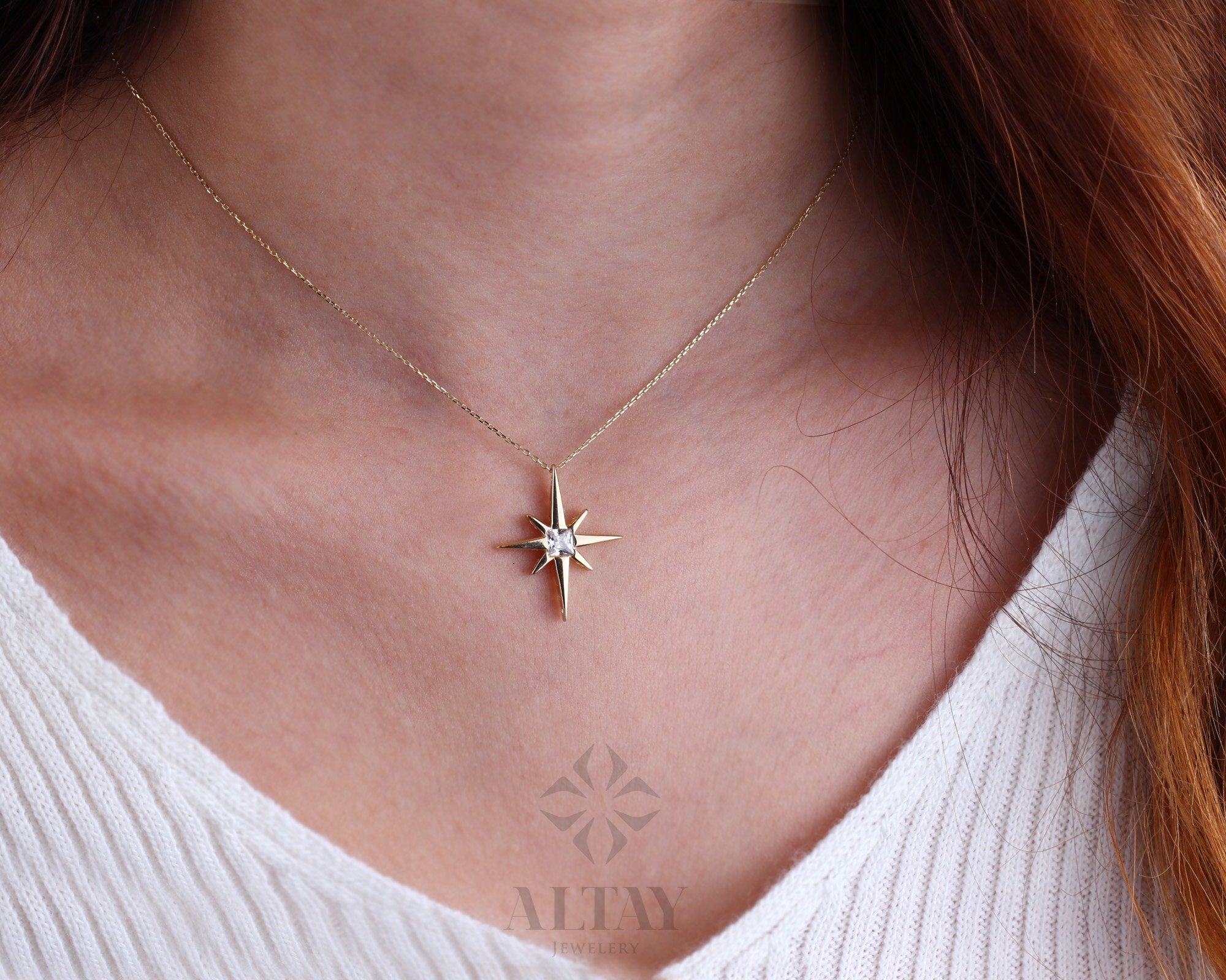 14K Gold North Star Necklace, Celestial North Star Pendant, Gift for Her, Minimalist, Dainty Layering Chain, Christmas, Valentines Day Gift
