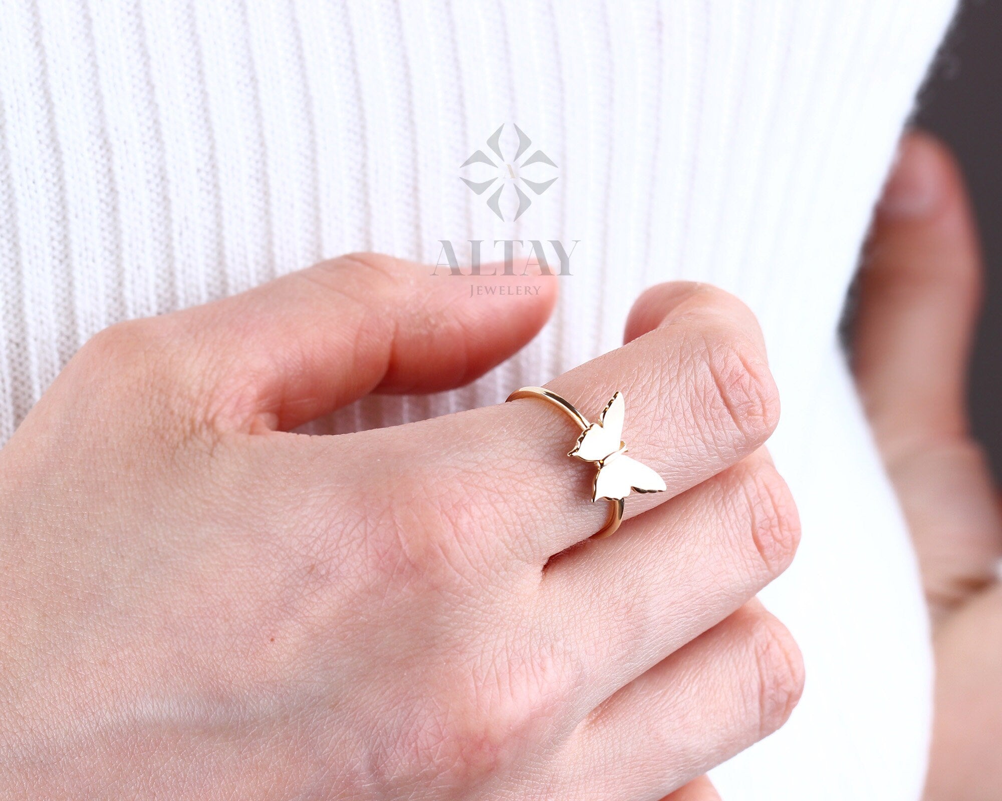 14K Gold Butterfly Ring, Dainty Gold Stacking Ring, Statement Valentine's Day Ring, Minimalist Everyday Fine Jewelry, Gift for Her,