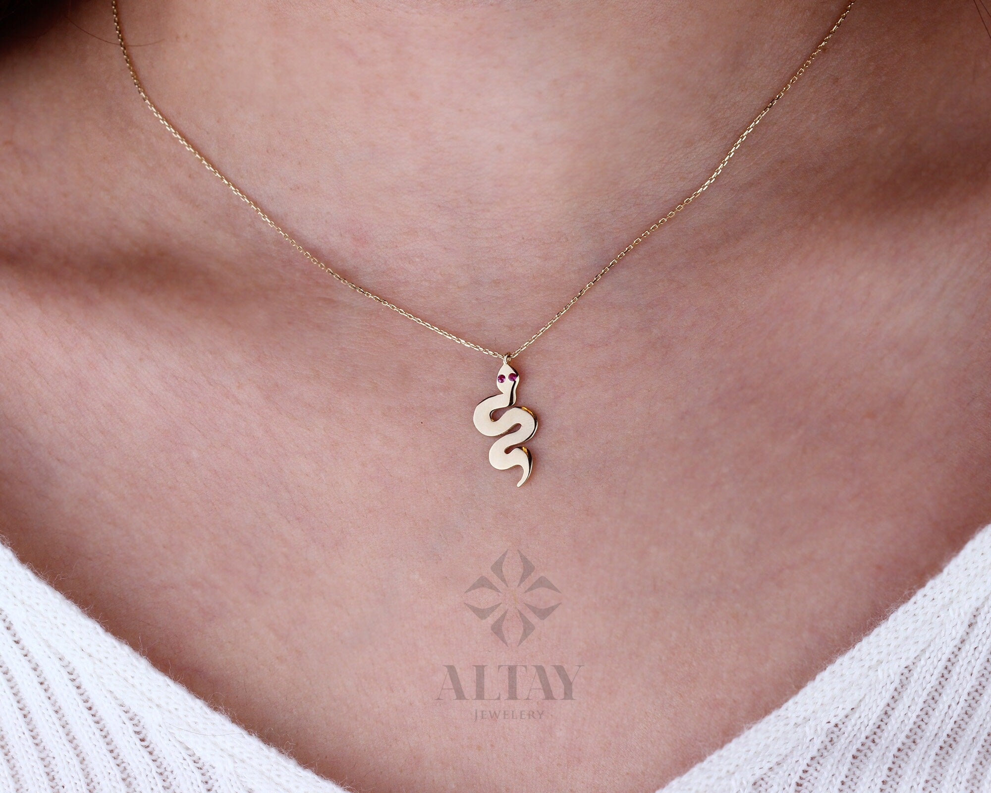 14K Gold Snake Charm, Gold Snake Necklace, Reptile Pendant Animal Choker, Serpent Charm, Animal Jewelry, Gift For Her, Birthday Gift