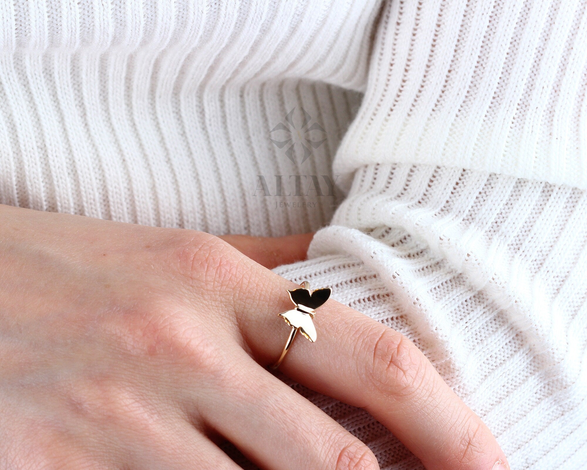 14K Gold Butterfly Ring, Dainty Gold Stacking Ring, Statement Valentine's Day Ring, Minimalist Everyday Fine Jewelry, Gift for Her,