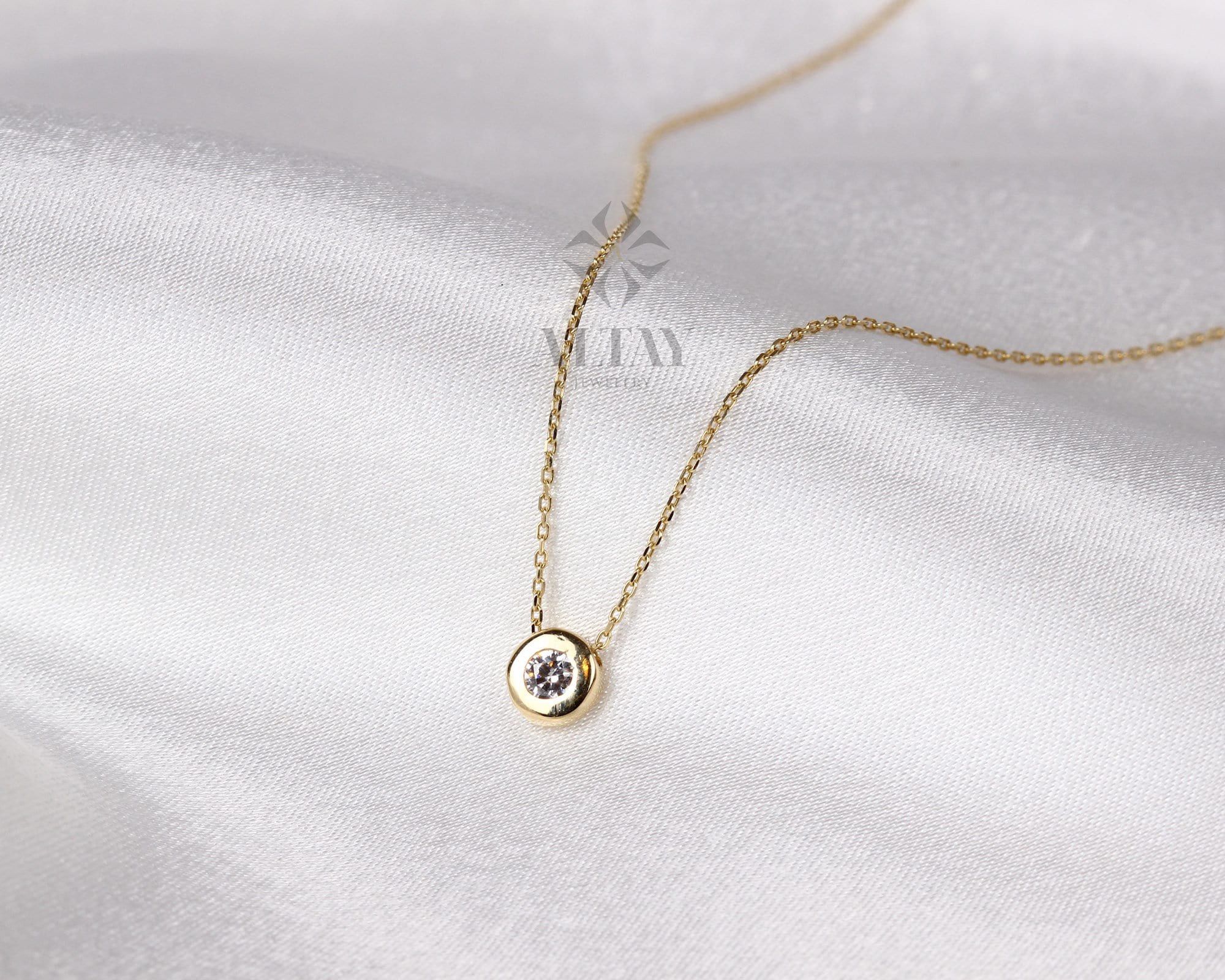 14K Gold Diamond Bezel Necklace, CZ Solitaire Charm, Natural Brilliant Cut Diamond Bezel Necklace, Dainty Diamond Choker, Bridesmaid Gift