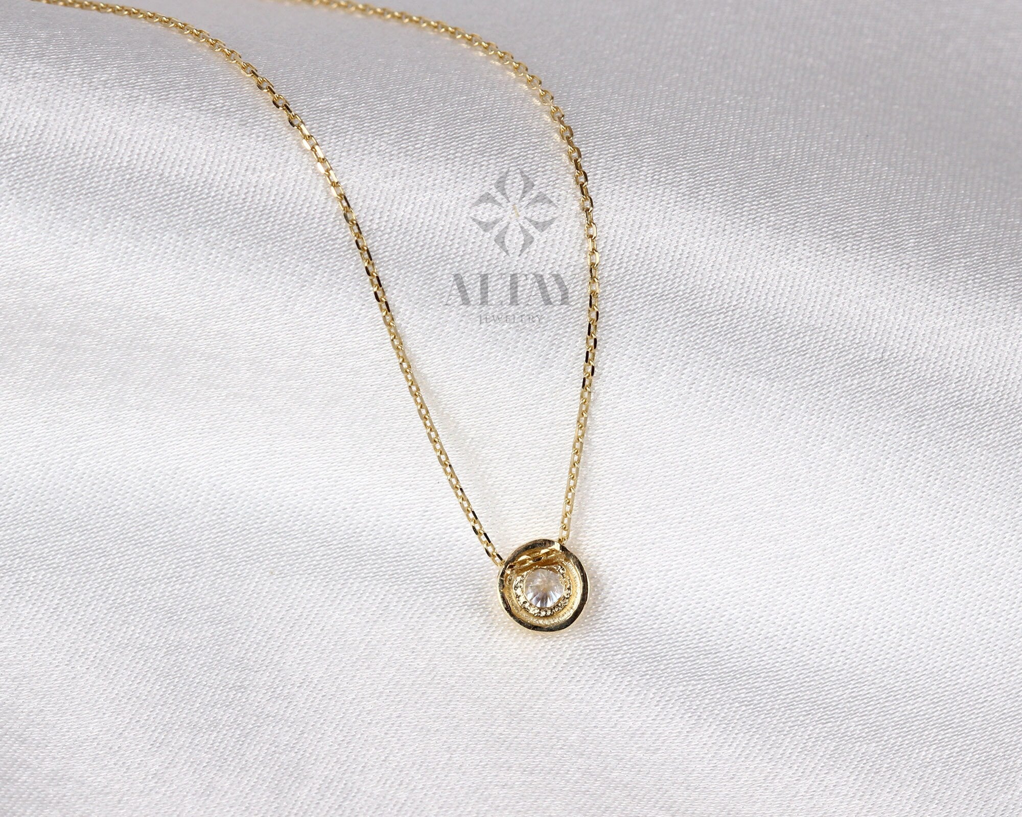 14K Gold Diamond Bezel Necklace, CZ Solitaire Charm, Natural Brilliant Cut Diamond Bezel Necklace, Dainty Diamond Choker, Bridesmaid Gift
