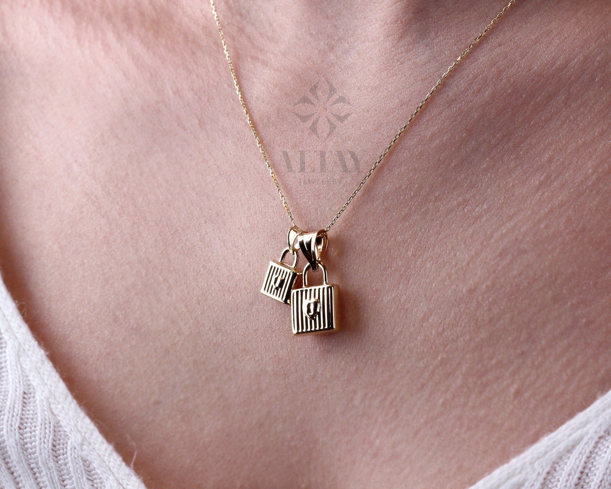 14k Gold Lock Necklace, Little Gold Lock Charm Necklace, Padlock Charm, Holiday Gift, Lock Necklace, Dainty Lovers Necklace, Gift for Her