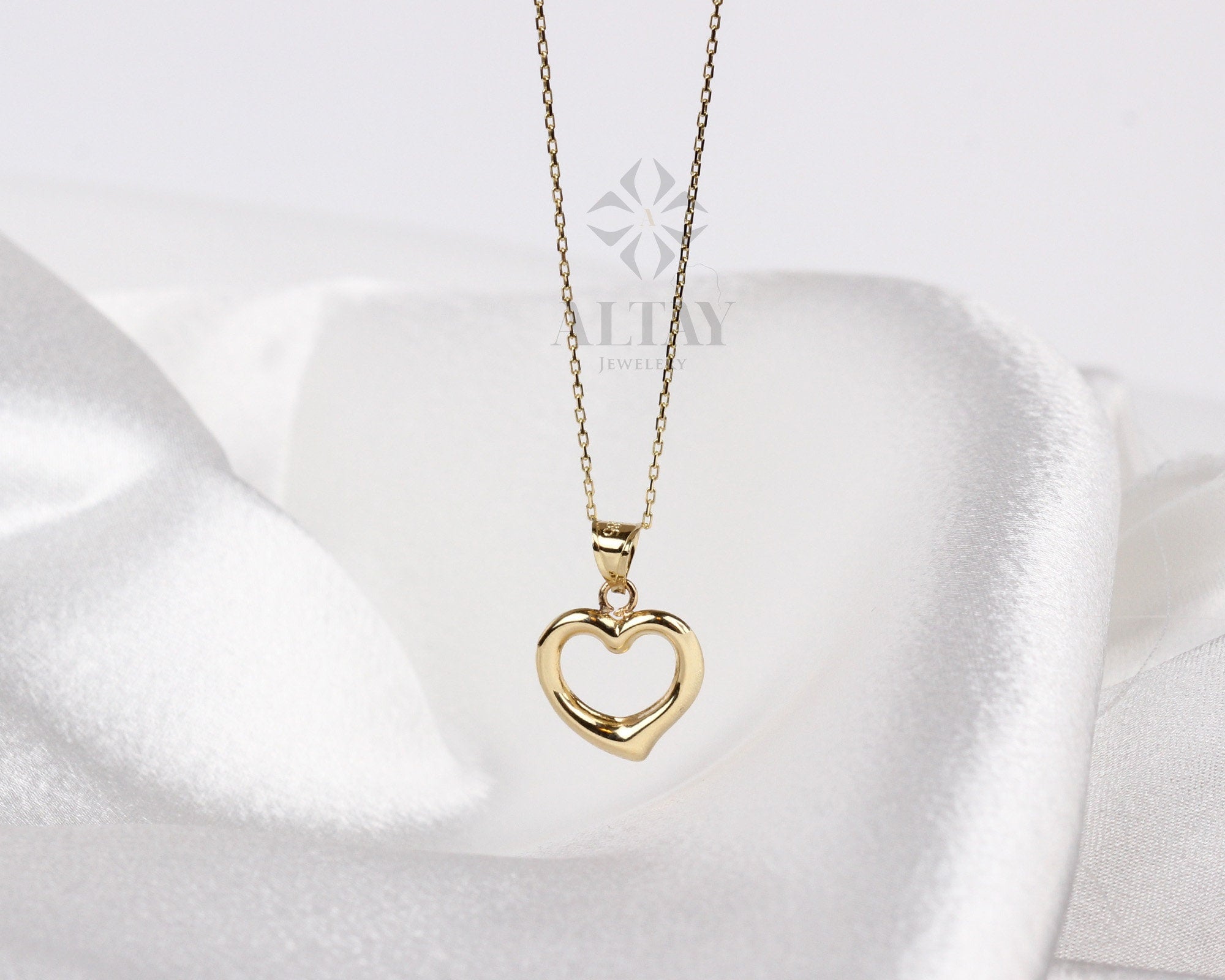14K Gold Heart Necklace, Small Heart Necklace, Mini 3D Heart Pendant, Heart Real Gold Charm, Love Pendant Necklace, Gift for Her