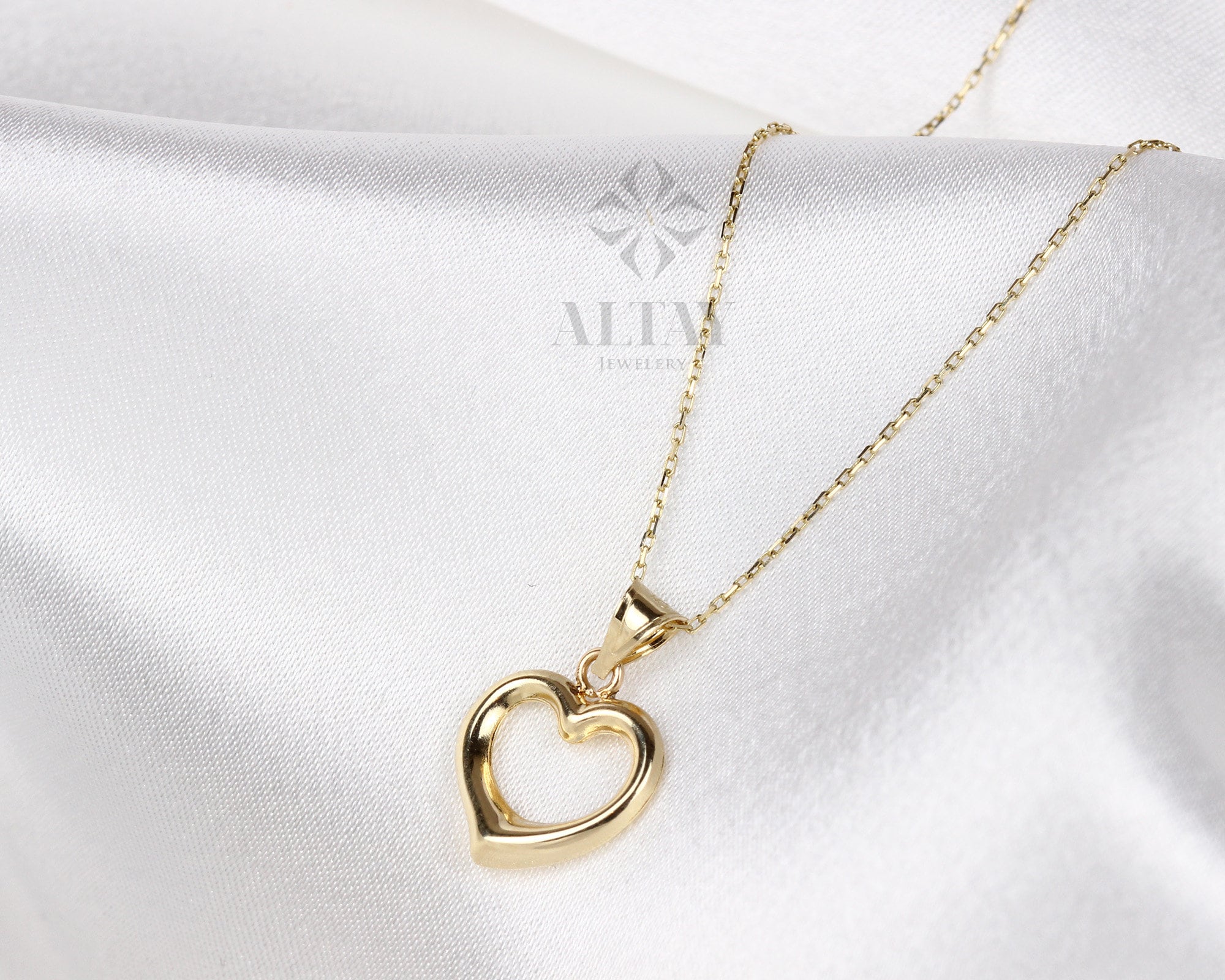 14K Gold Heart Necklace, Small Heart Necklace, Mini 3D Heart Pendant, Heart Real Gold Charm, Love Pendant Necklace, Gift for Her